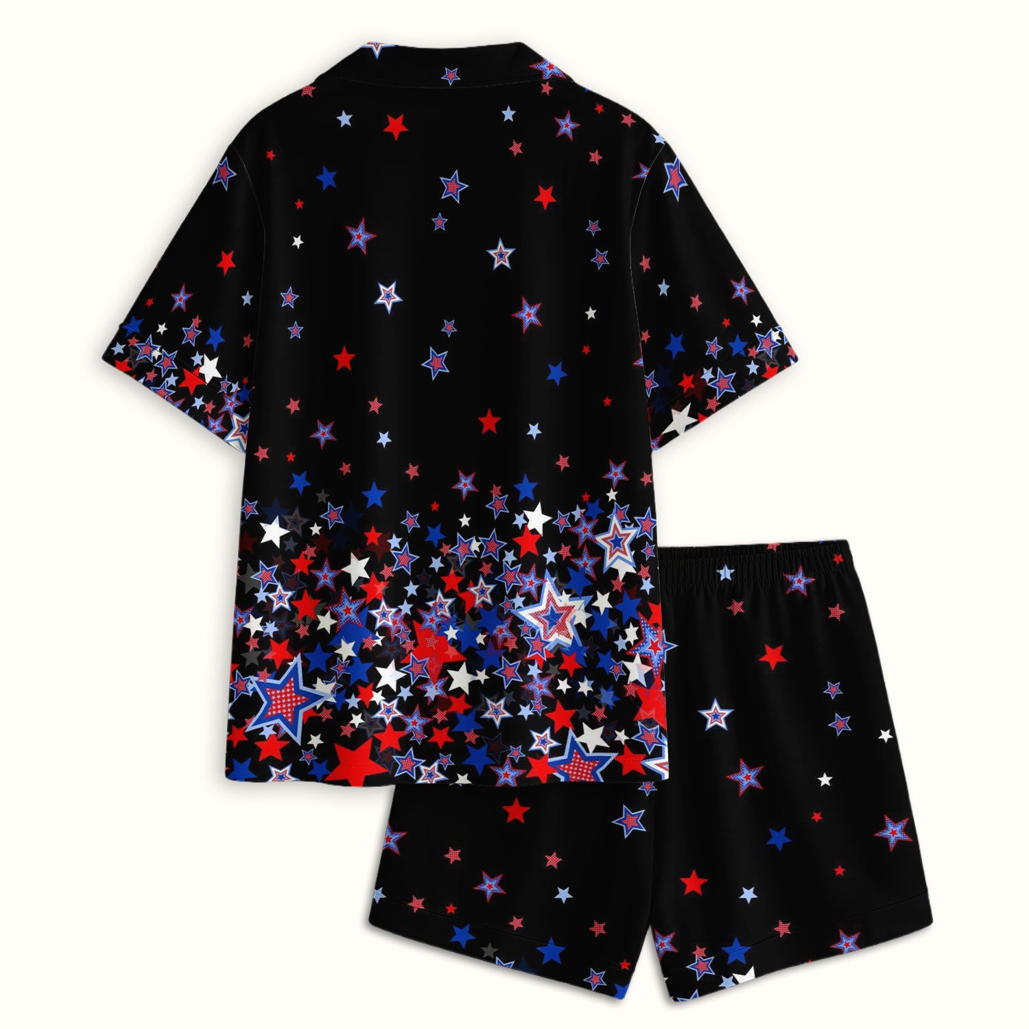 Festive Patriotic Red Blue Star Pattern Pajama Set, Soft Breathable Fabric Comfortable Sleepwear