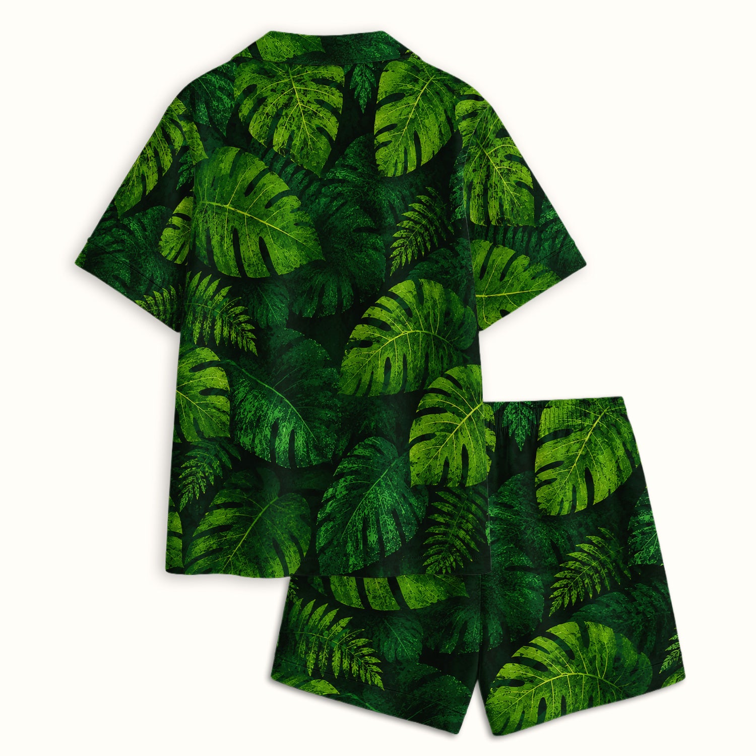 Cute Raccoon Tropical Leaf Pattern Pajama Set, Soft Breathable Fabric Comfortable Sleepwear