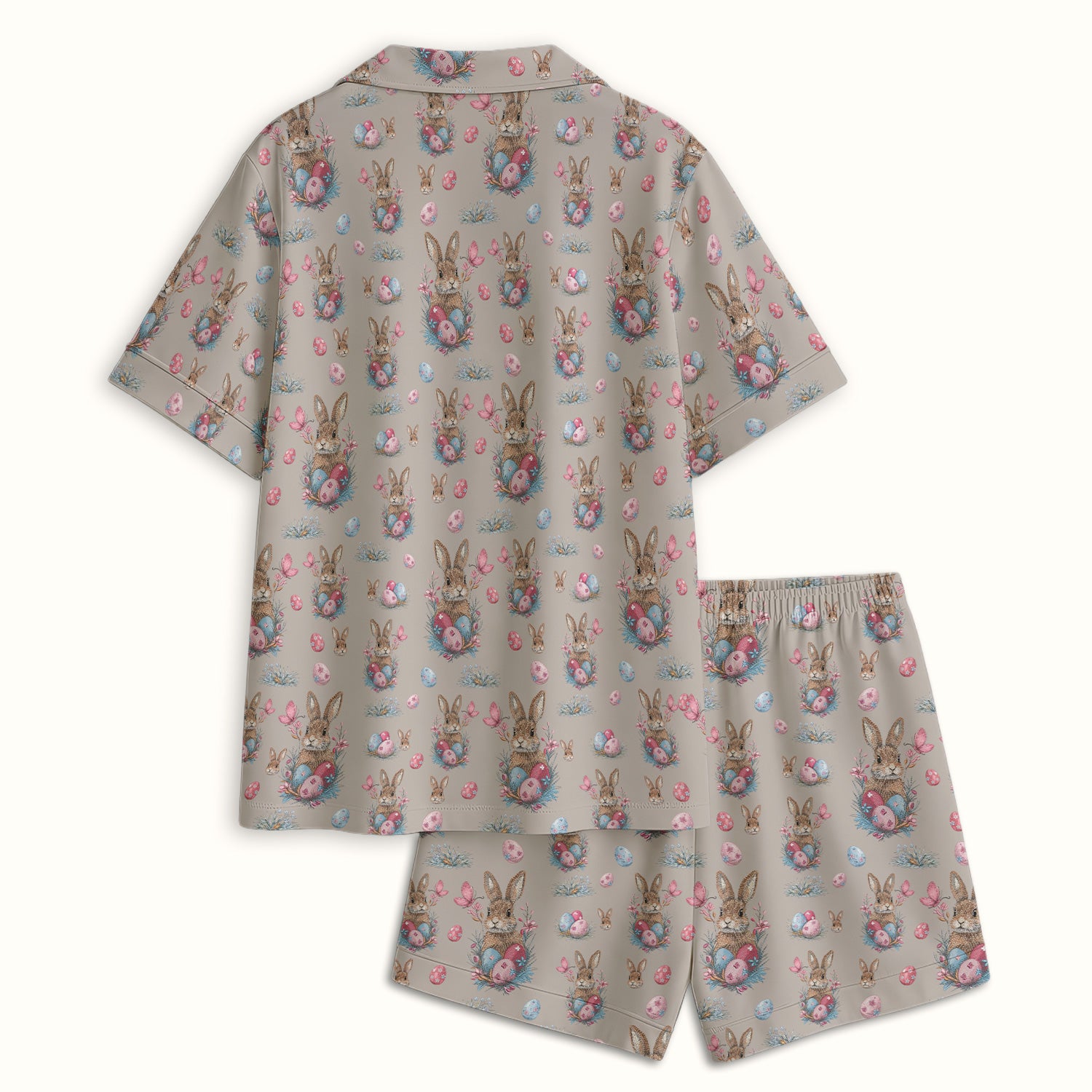 Pastel Easter Bunny Nest Pattern Pajama Set, Breathable Fabrics Uniform