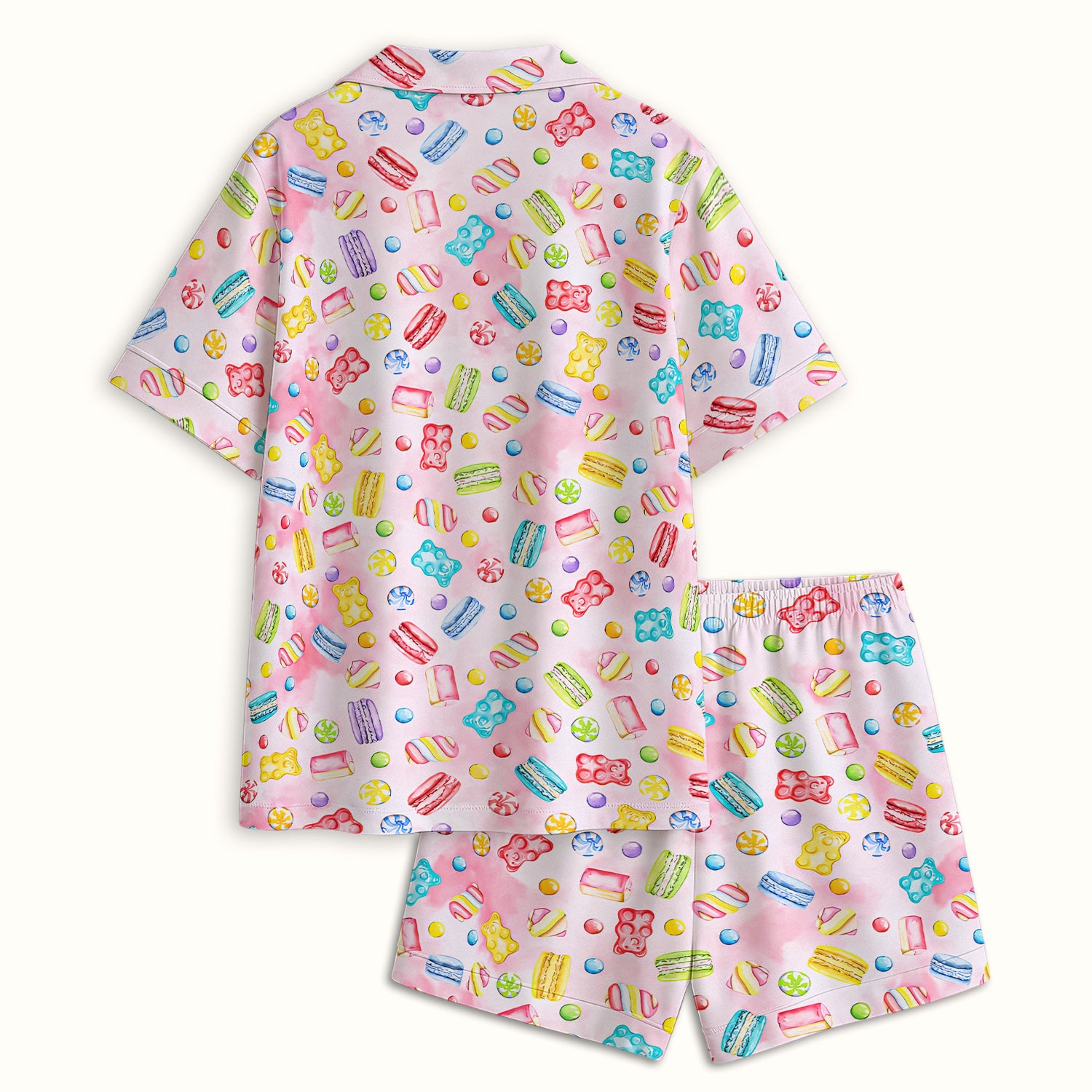 Cute Candy and Macaron Pattern Pajama Set,  Breathable Fabrics Uniform