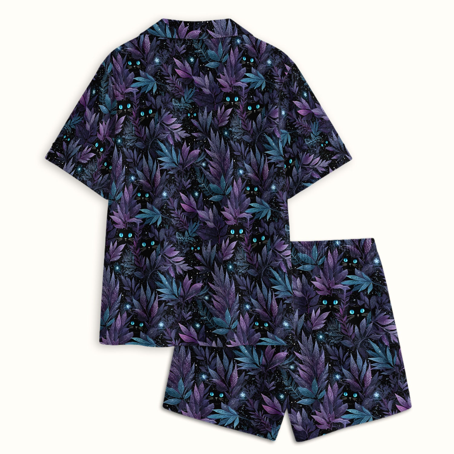 Mystic Black Cat Veterinary Pattern Pajama Set, Soft Breathable Fabric Comfortable Sleepwear
