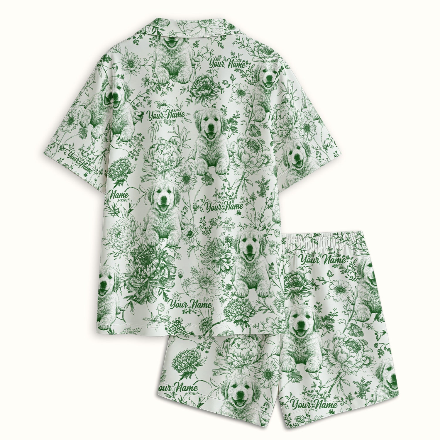 Personalized Custom Pet Photo Name Floral Pattern Pajama Set, Soft Breathable Fabric Comfortable Sleepwear