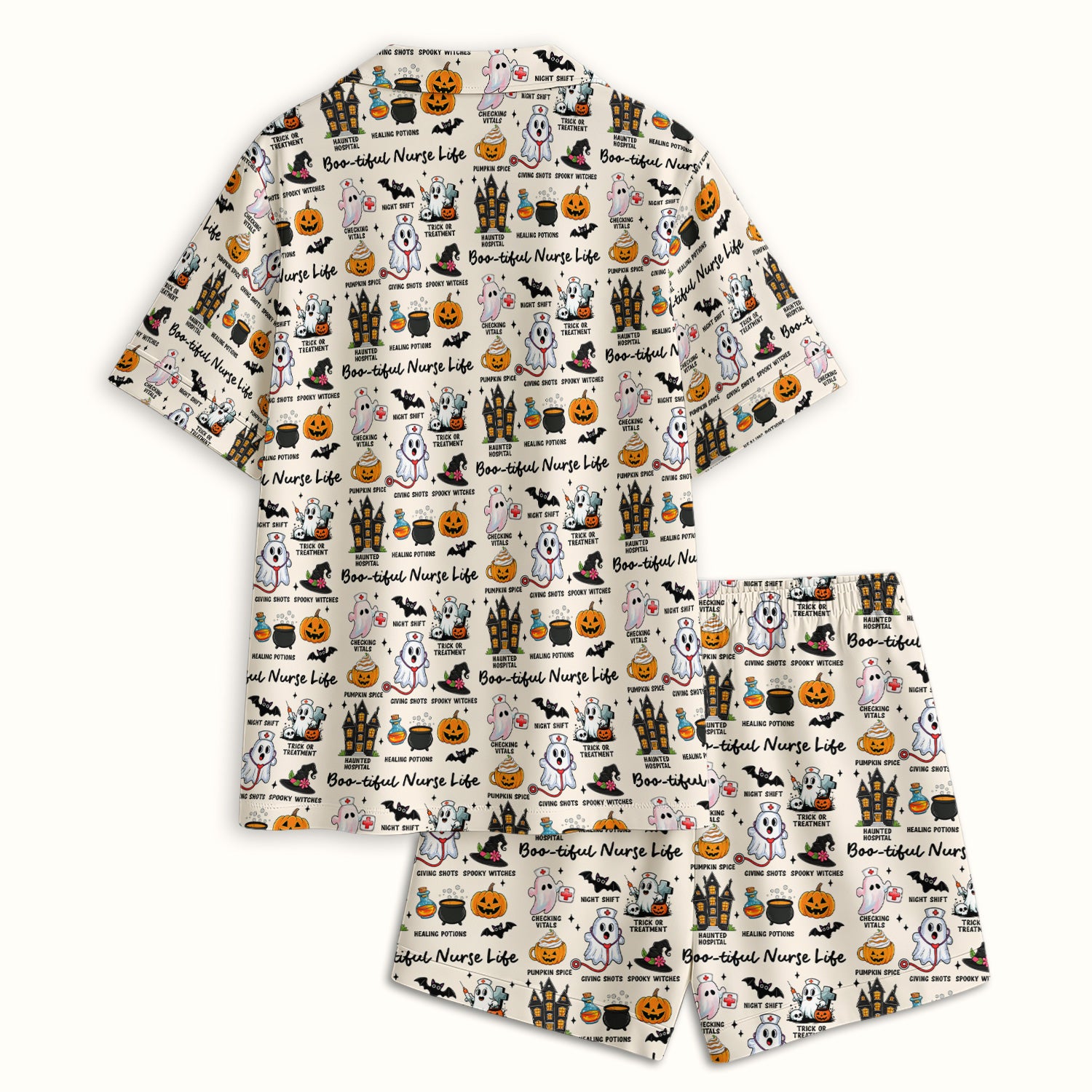 Spooky Halloween Boo-tiful Nurse Life Pajama Set, Soft Breathable Fabric Comfortable Sleepwear