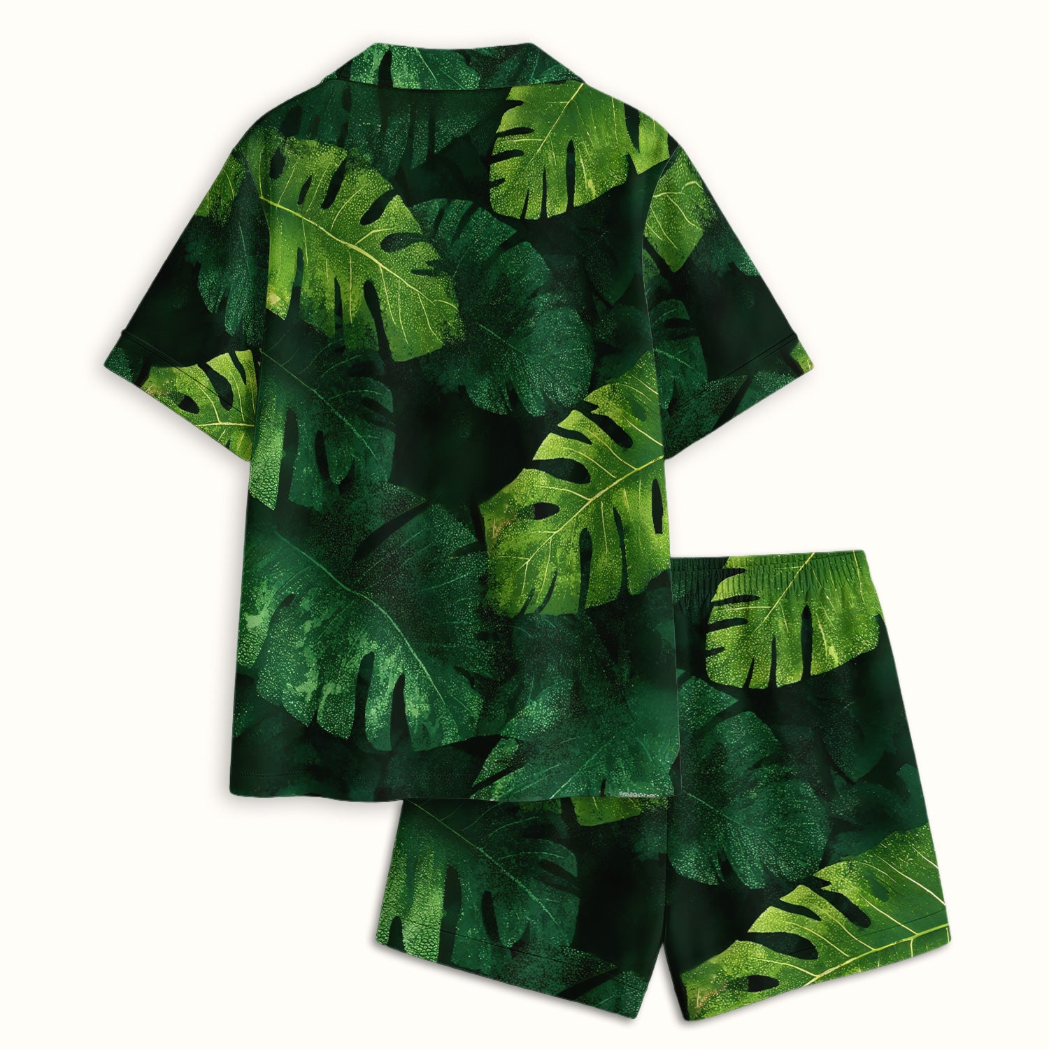 Cute Frog Hiding Jungle Leaves Pattern Nurse Pajama Set, Soft Breathable Fabric Comfortable Sleepwear