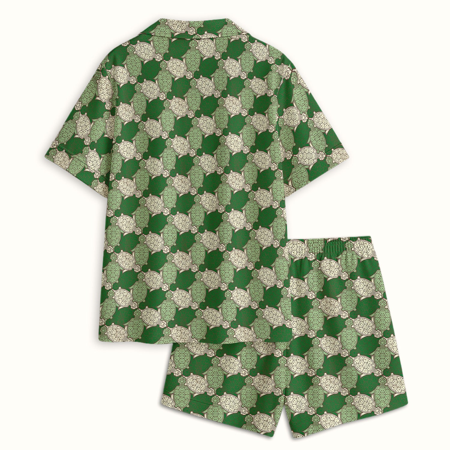 Green Sea Turtle Shell Pattern Pajama Set, Soft Breathable Fabric Comfortable Sleepwear