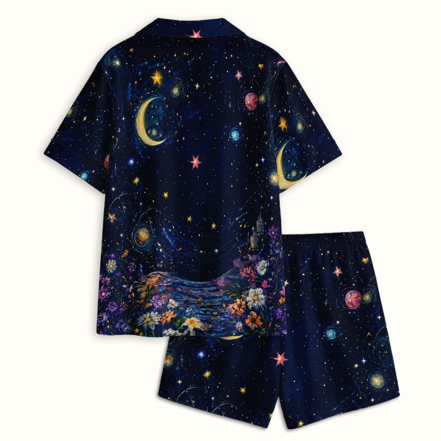 Cute Puppy Wizard Nurse Pattern Pajama Set, Soft Breathable Fabric Comfortable Sleepwear