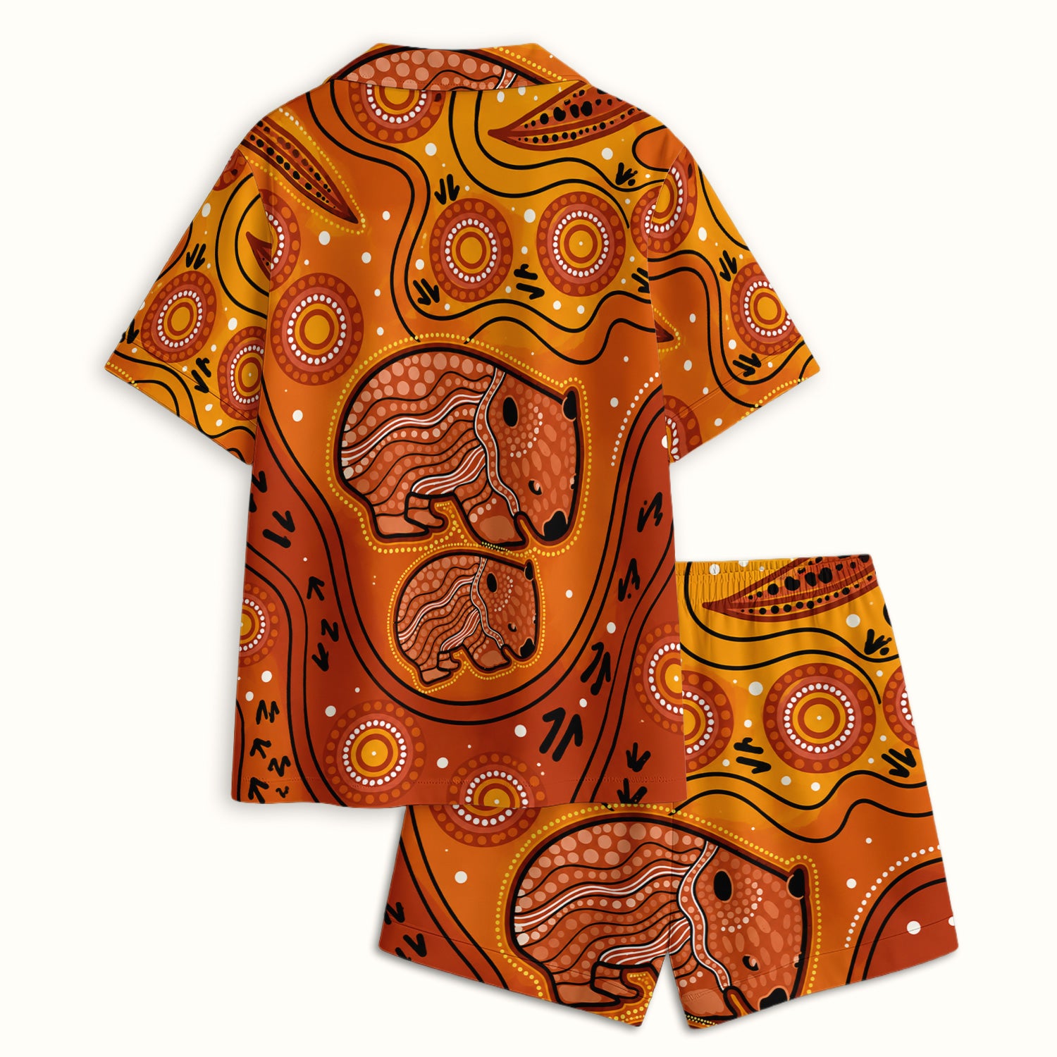 Australian Aboriginal Wombat Family Art Pattern Pajama Set, Soft Breathable Fabric Comfortable Sleepwear