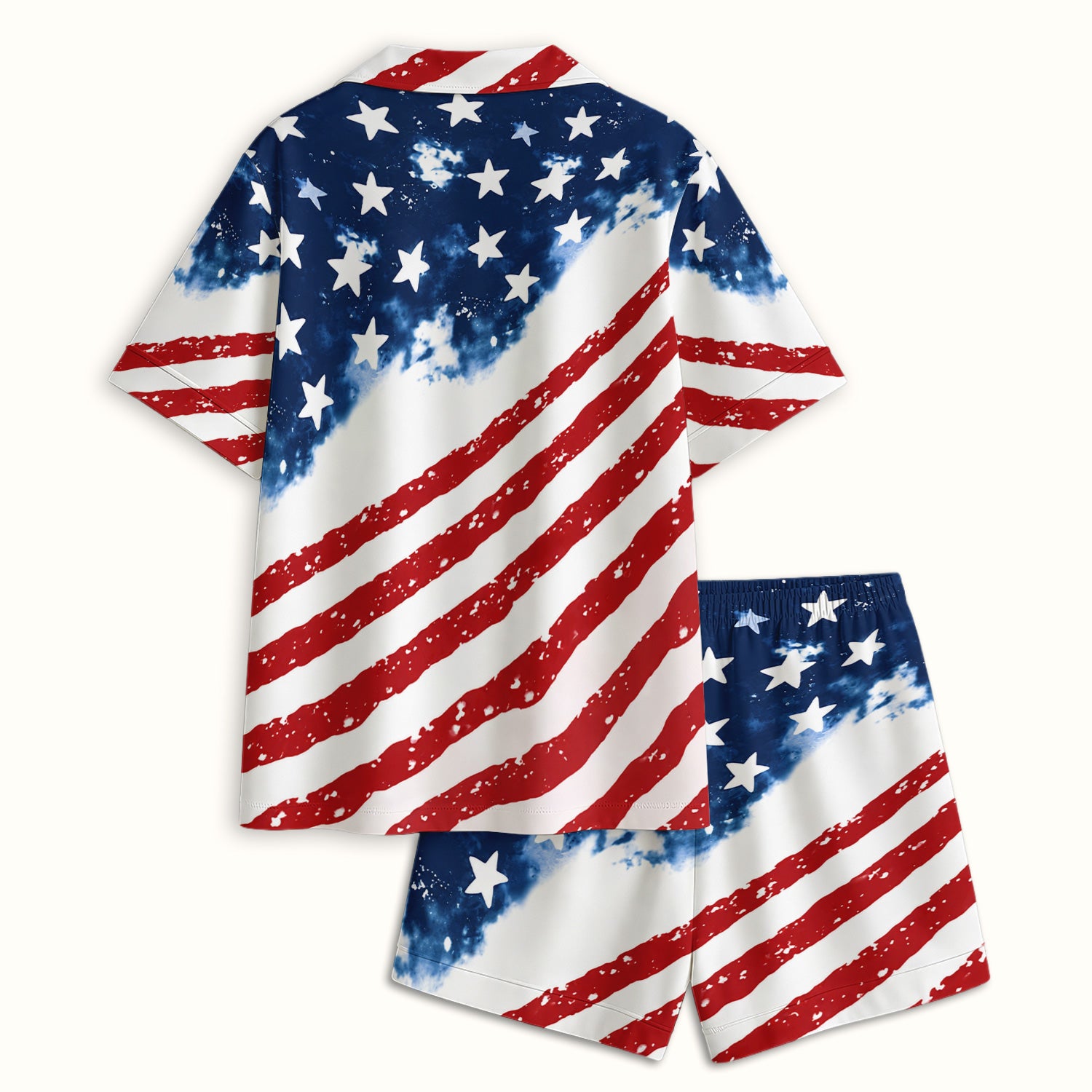 USA Stars And Stripes Pattern Pajama Set, Soft Breathable Fabric Comfortable Sleepwear