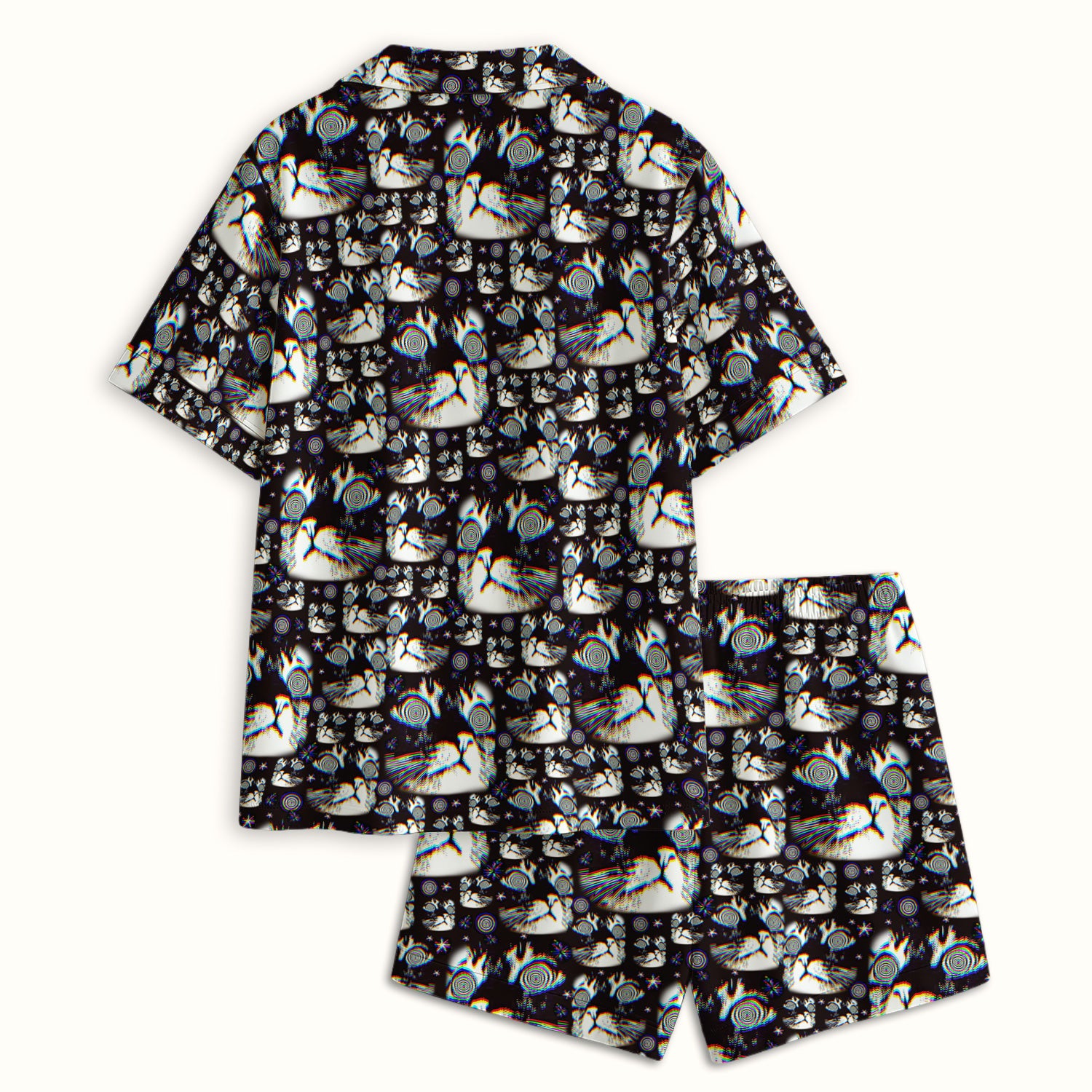 Funny Cosmic Cat Eye Spiral Pattern Pajama Set, Soft Breathable Fabric Comfortable Sleepwear