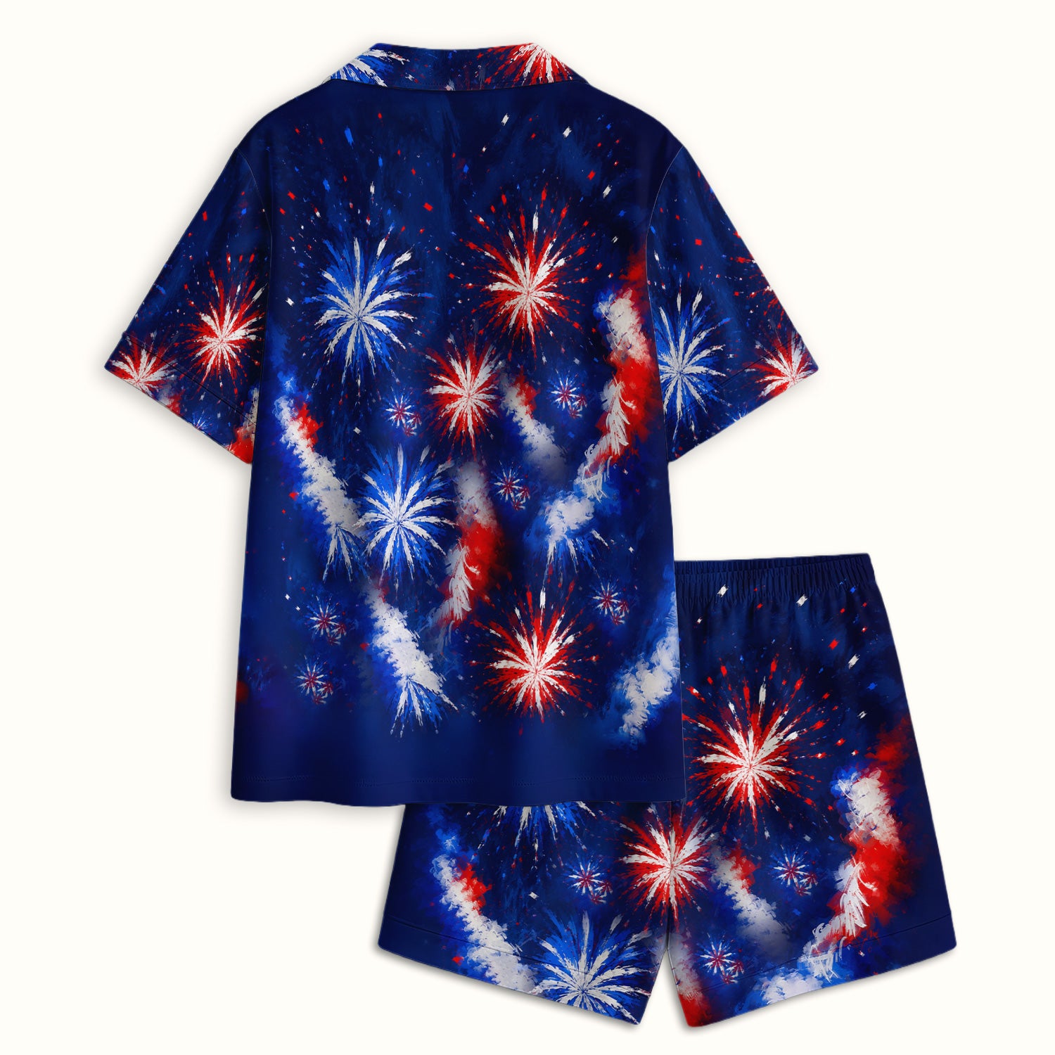 Funny Patriotic Sheep Fireworks Print Pajama Set, Soft Breathable Fabric Comfortable Sleepwear