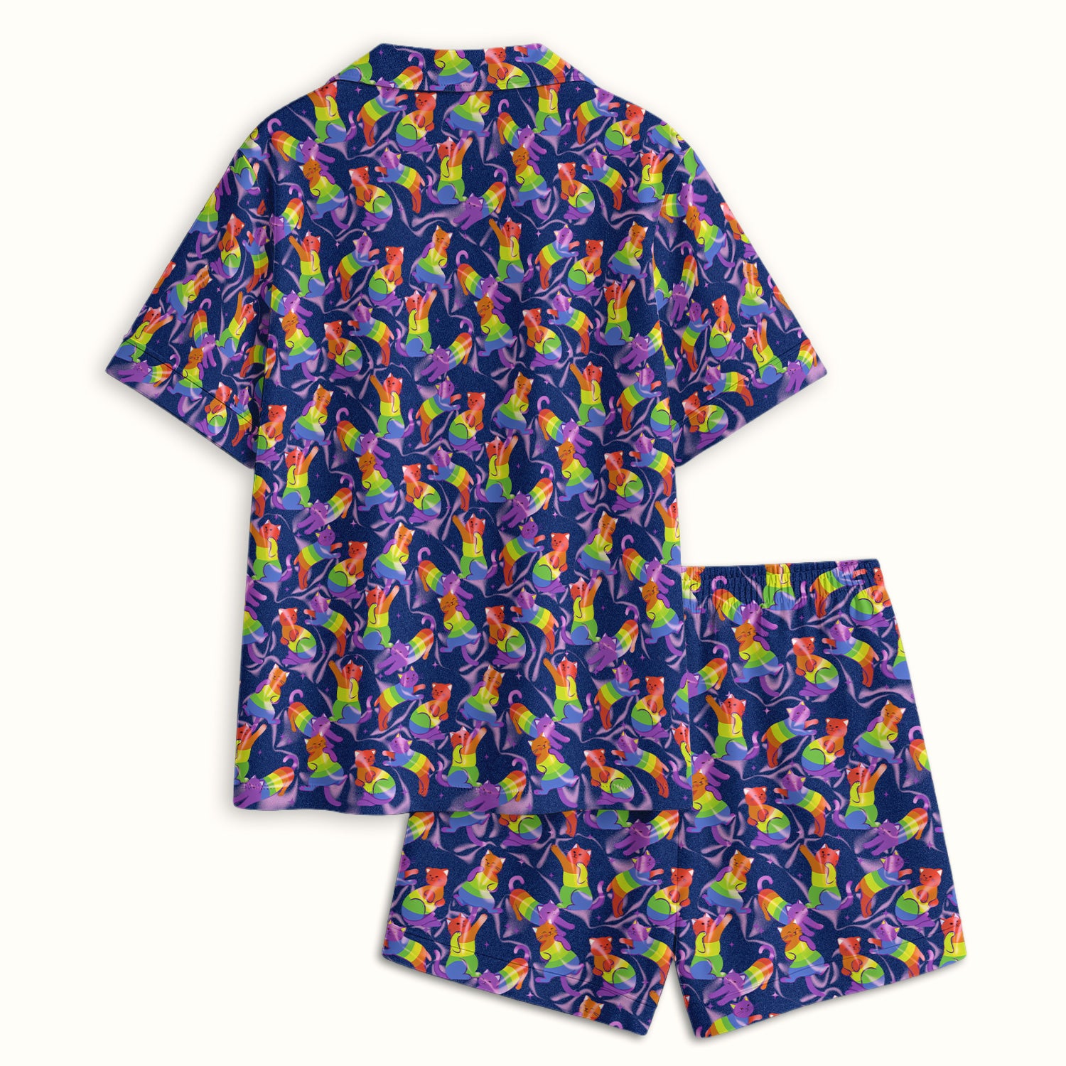 Rainbow Pride Cat Pattern Pajama Set, Breathable Fabrics Uniform