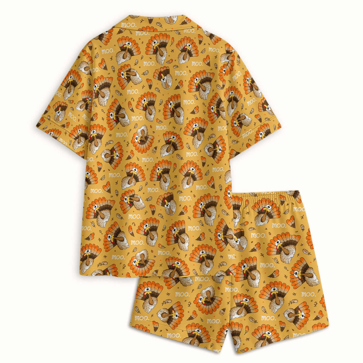 Funny Thanksgiving Moo Turkey Pajama Set, Soft Breathable Fabric Comfortable Sleepwear