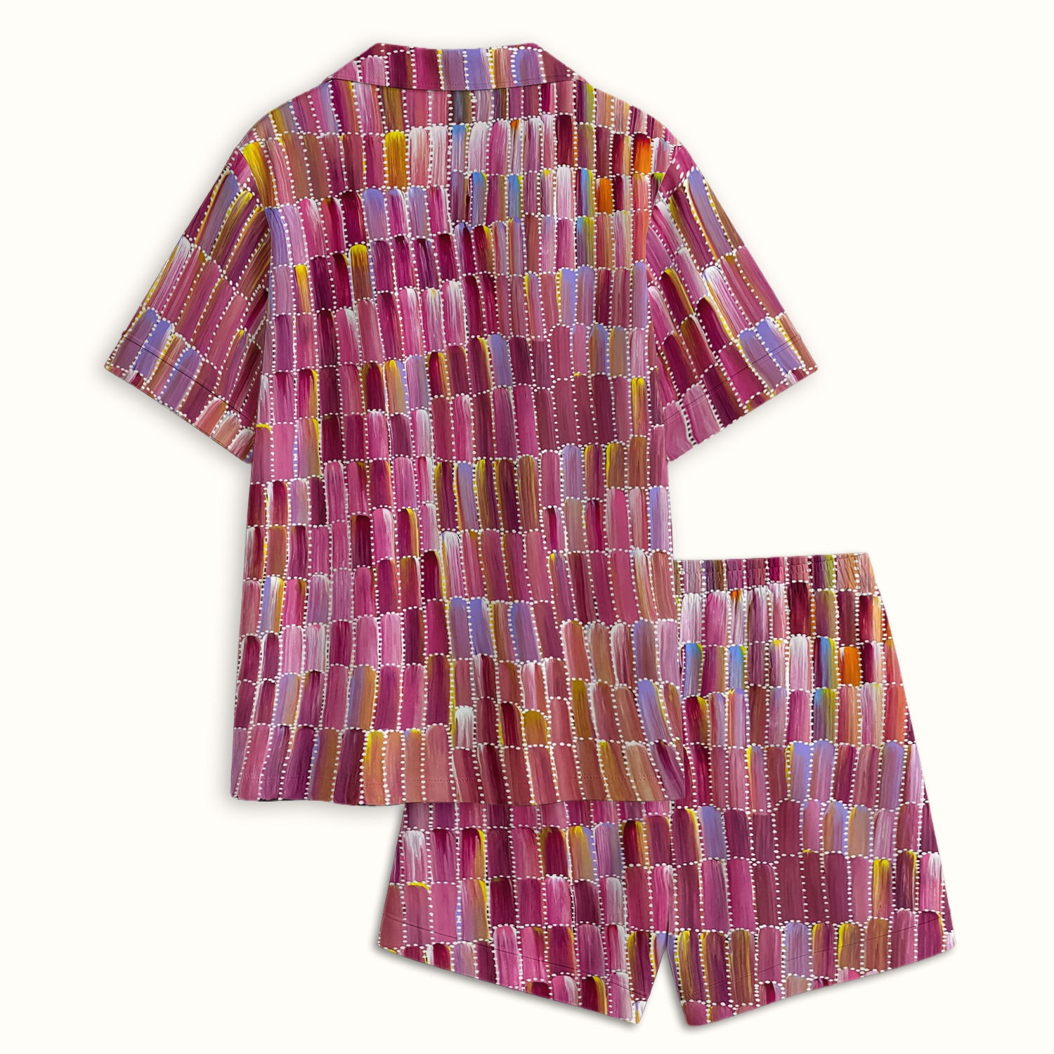 Colorful Abstract Brushstroke Dotted Pattern Pajama Set, Soft Breathable Fabric Comfortable Sleepwear
