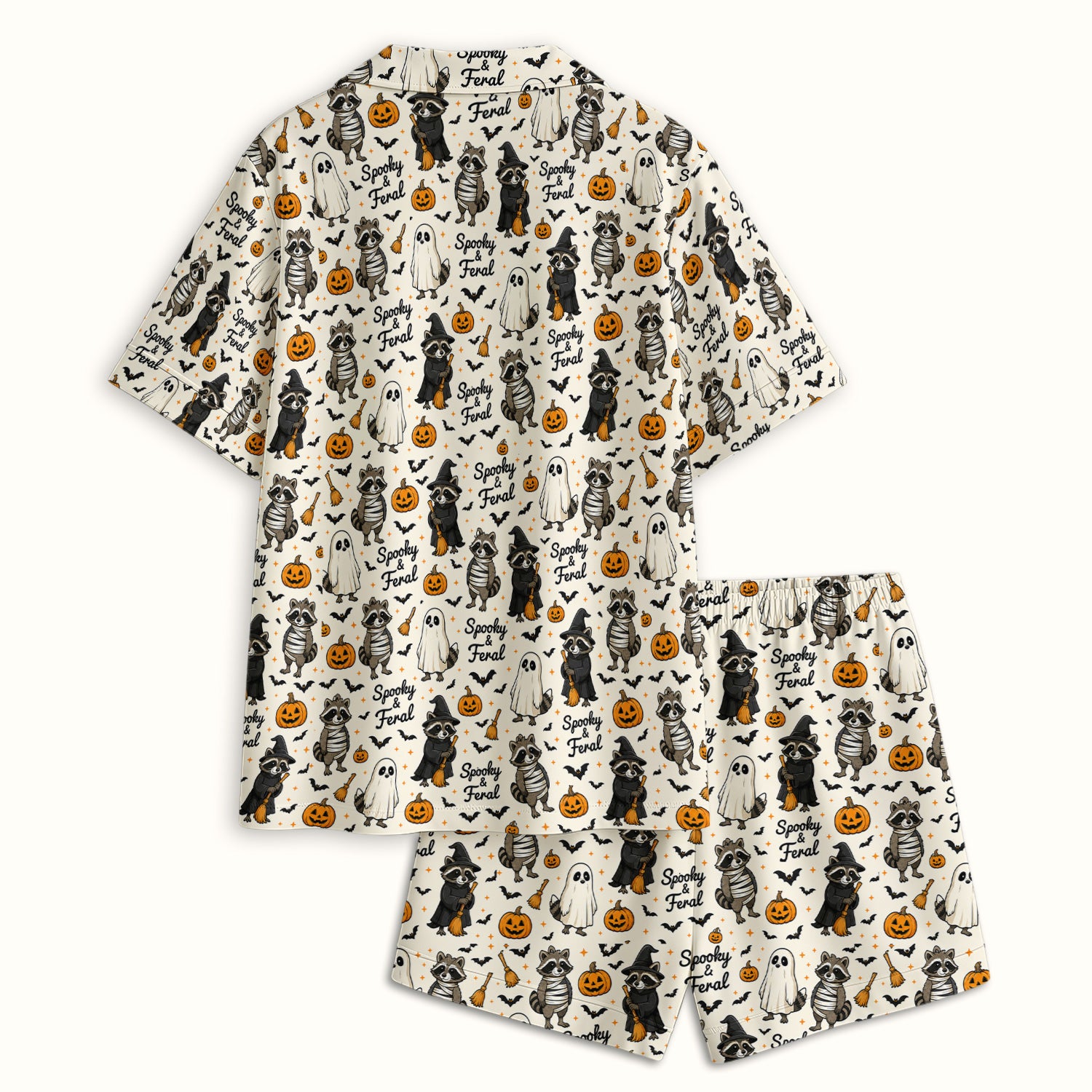 Spooky And Feral Halloween Raccoon Pajama Set, Soft Breathable Fabric Comfortable Sleepwear