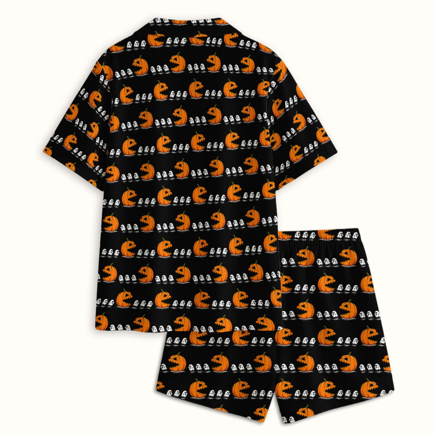 Spooky Halloween Pumpkin Ghost Pajama Set, Soft Breathable Fabric Comfortable Sleepwear