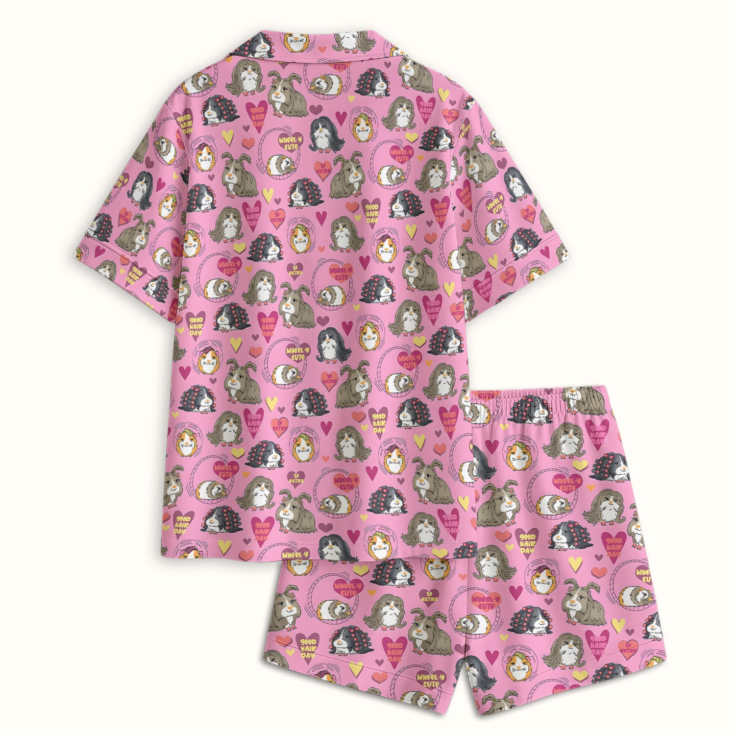 Cute Guinea Pig Heart Pattern Pajama Set, Soft Breathable Fabric Comfortable Sleepwear
