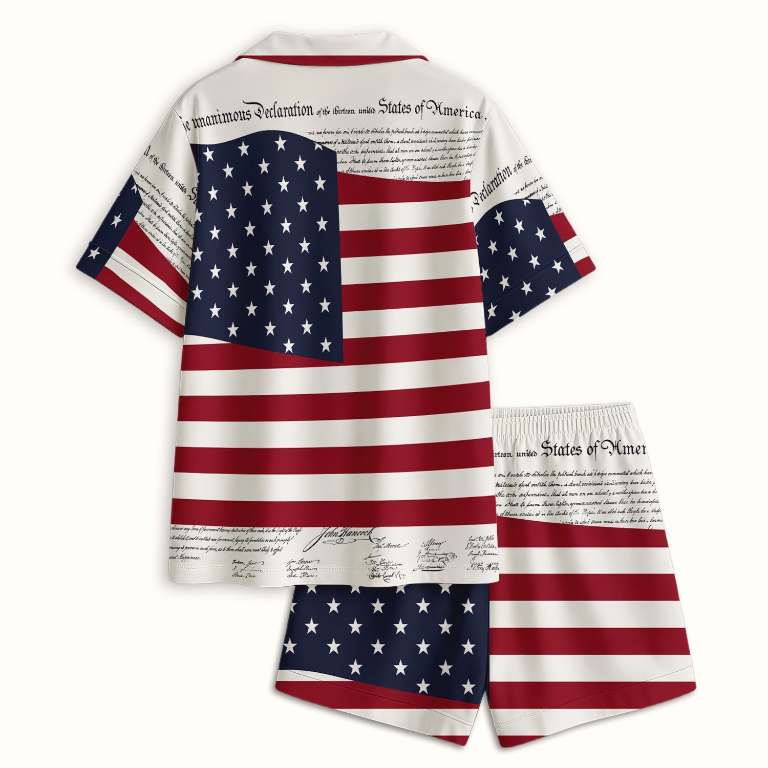 Patriotic Nurse American Flag Pattern Pajama Set, Soft Breathable Fabric Comfortable Sleepwear