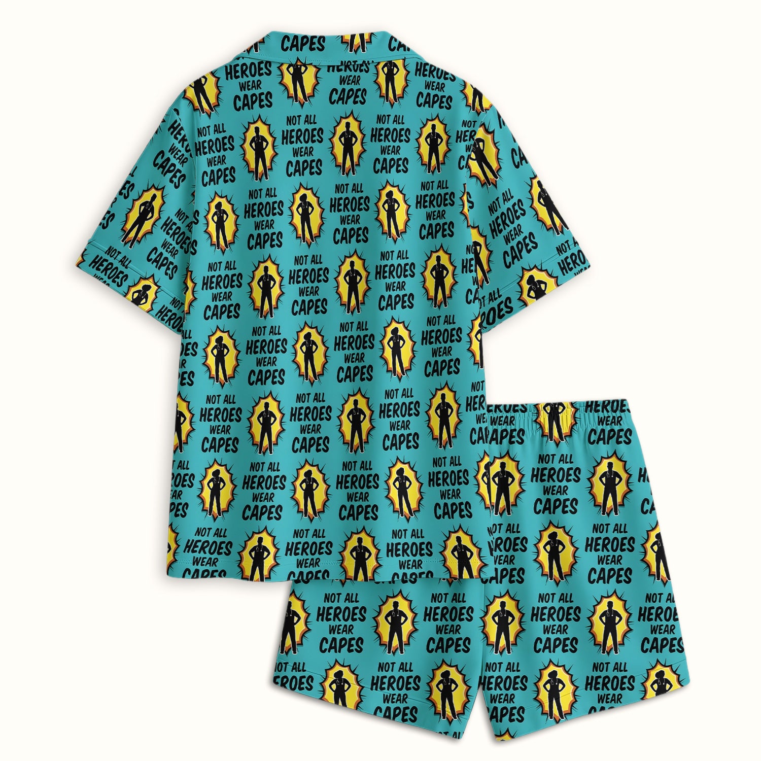 Not All Heroes Wear Capes Nurse Pattern Pajama Set, Breathable Fabrics Uniform