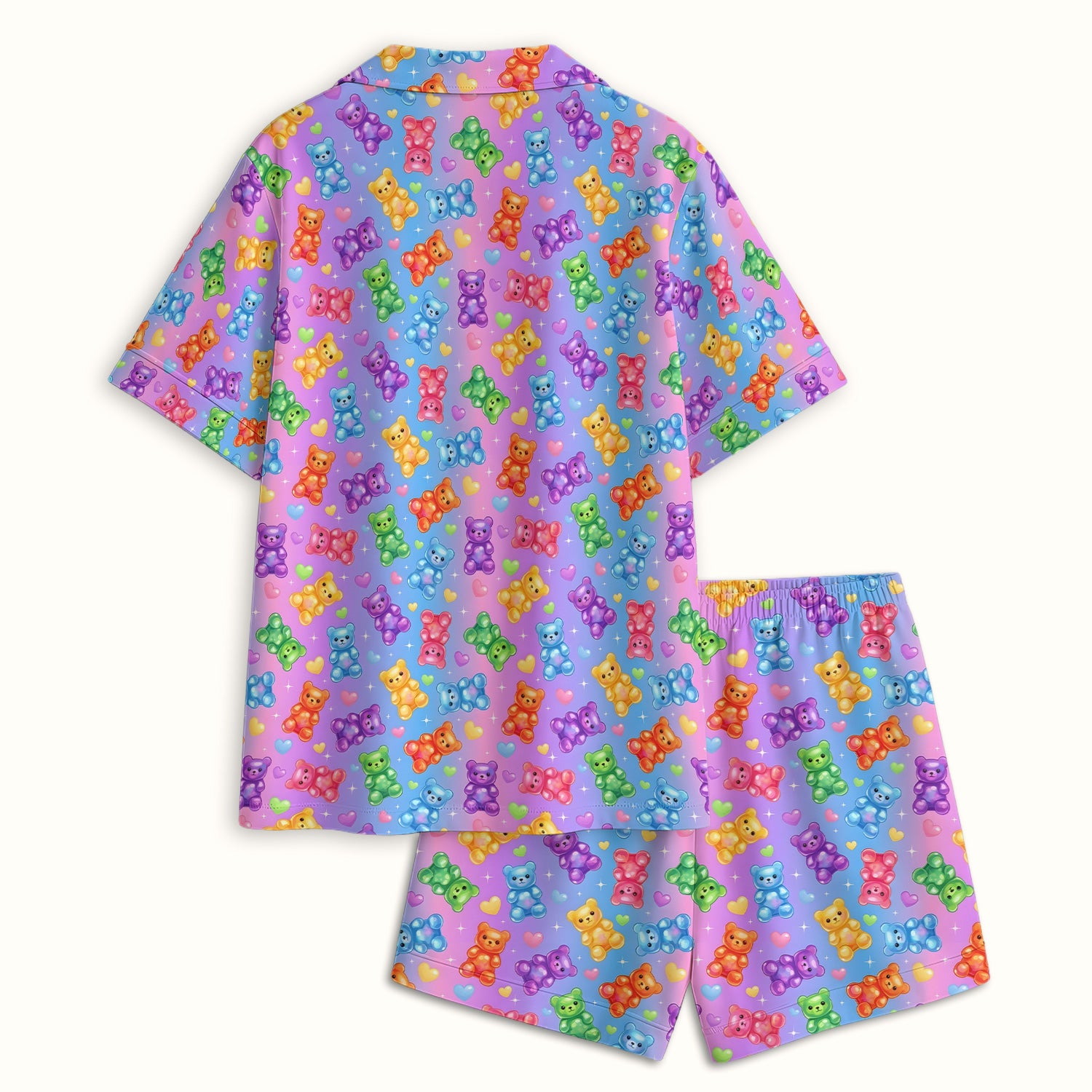 Colorful Gummy Bear Pattern Pajama Set, Breathable Fabrics Uniform
