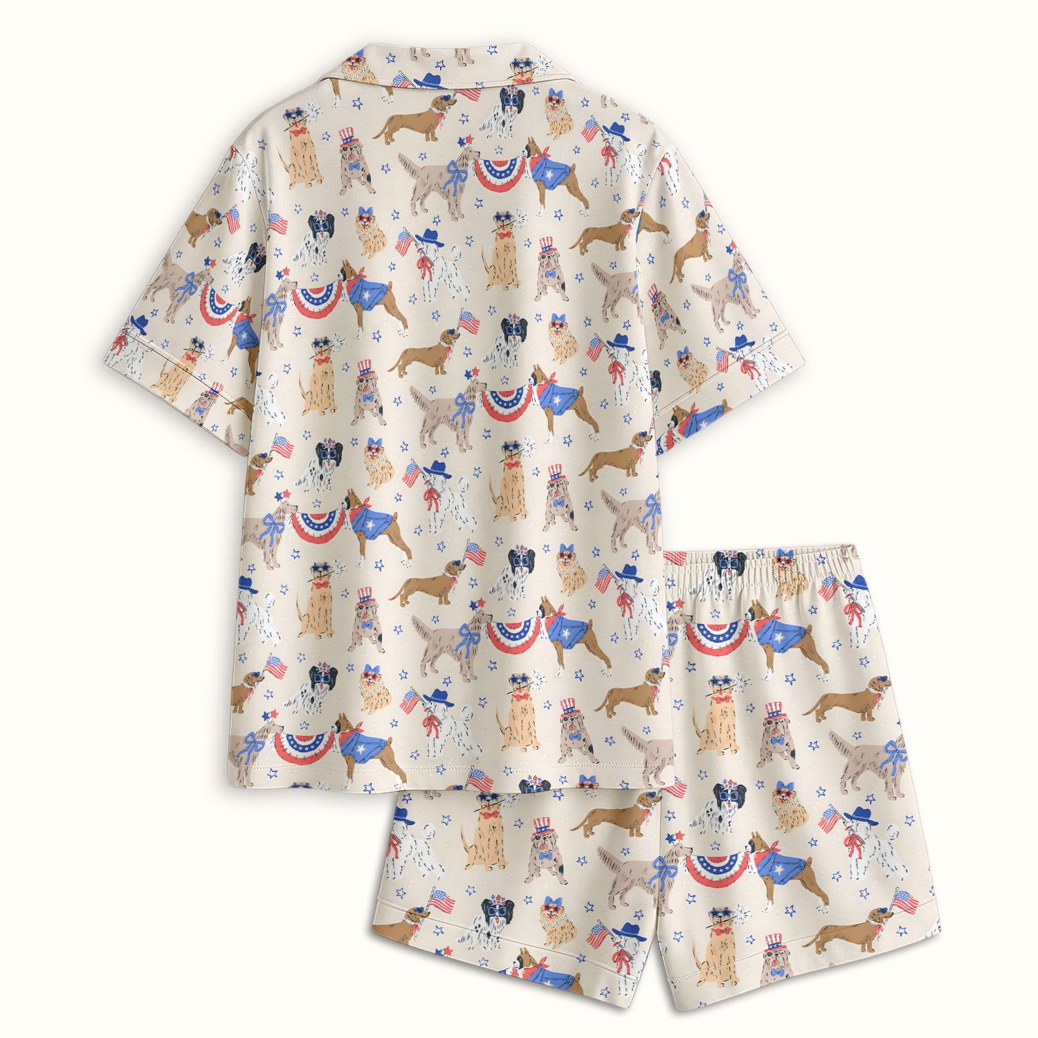 Patriotic Dog Parade Pattern Pajama Set, Soft Breathable Fabric Comfortable Sleepwear