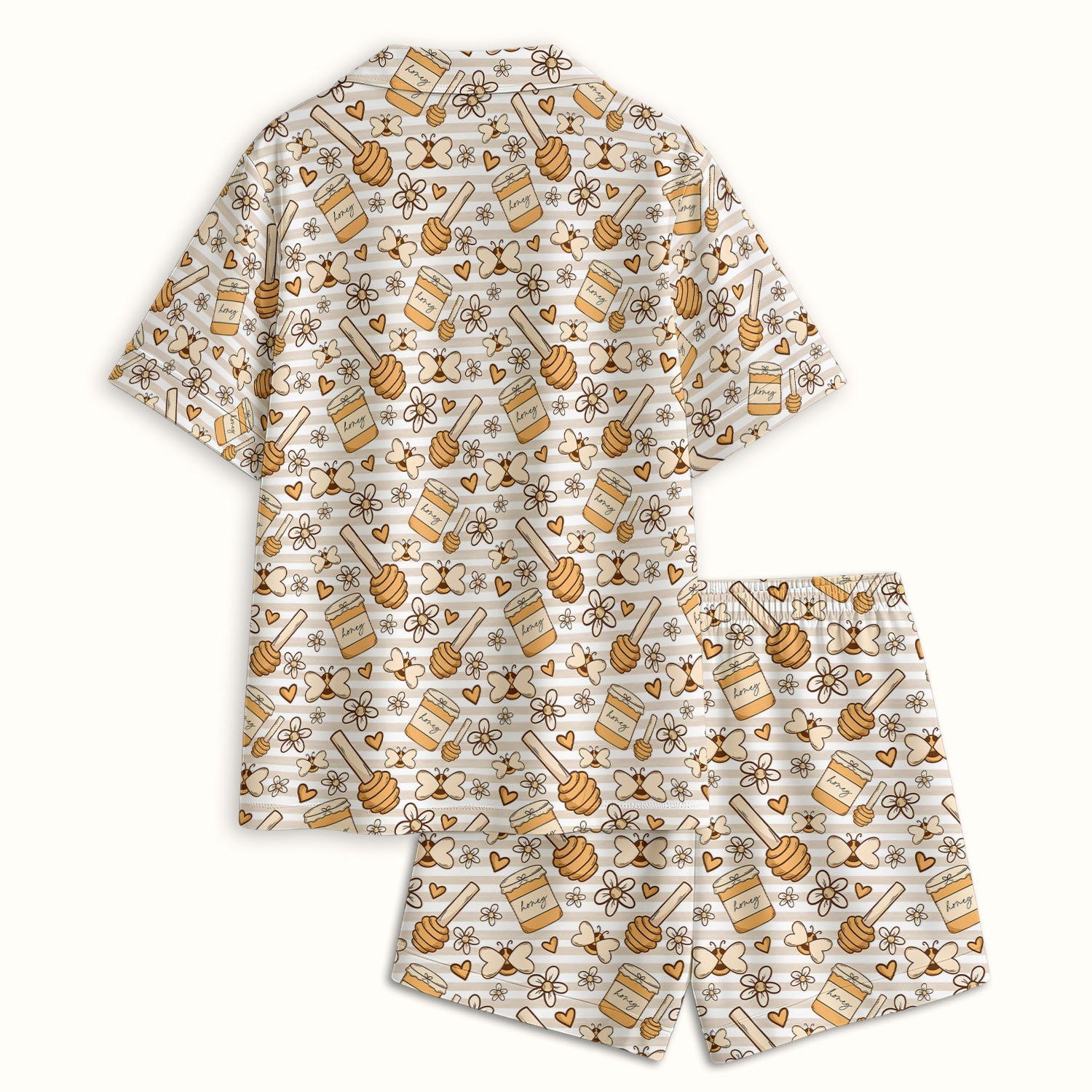 Honey Jar With Daisy Flower Pattern Pajama Set, Breathable Fabrics Uniform