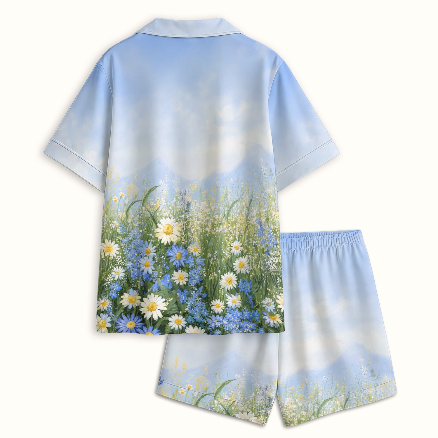 Cute Deer Mother Baby With Meadow Pattern Pajama Set, Soft Breathable Fabric Comfortable Sleepwear