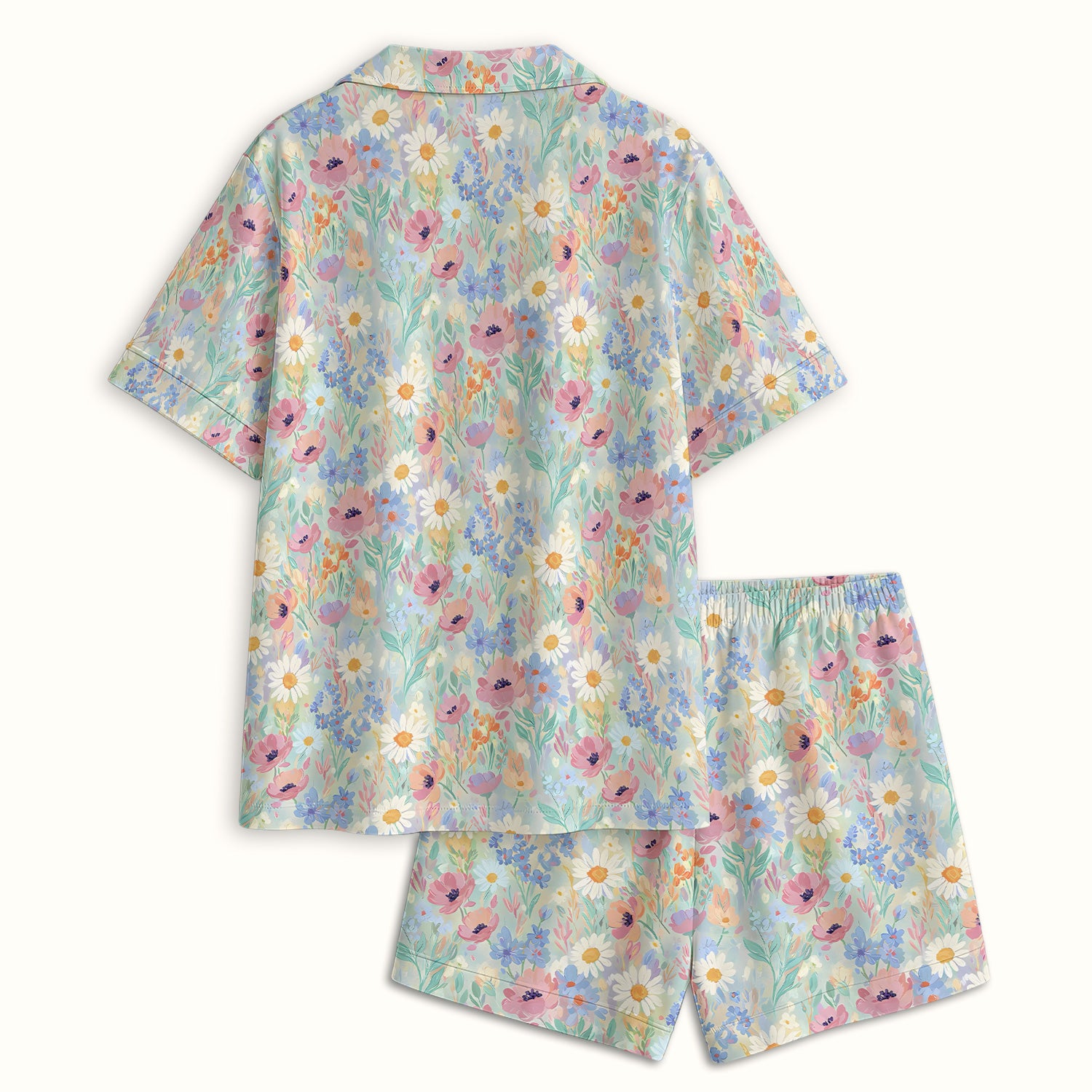 Pastel Wildflower Meadow Floral Pattern Pajama Set, Breathable Fabrics Uniform
