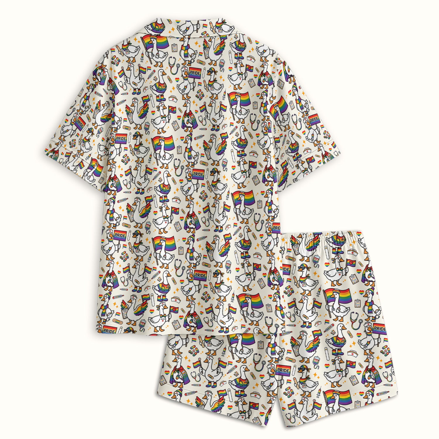 LGBT Pride Nurse Duck Pattern Pajama Set, Breathable Fabrics Uniform