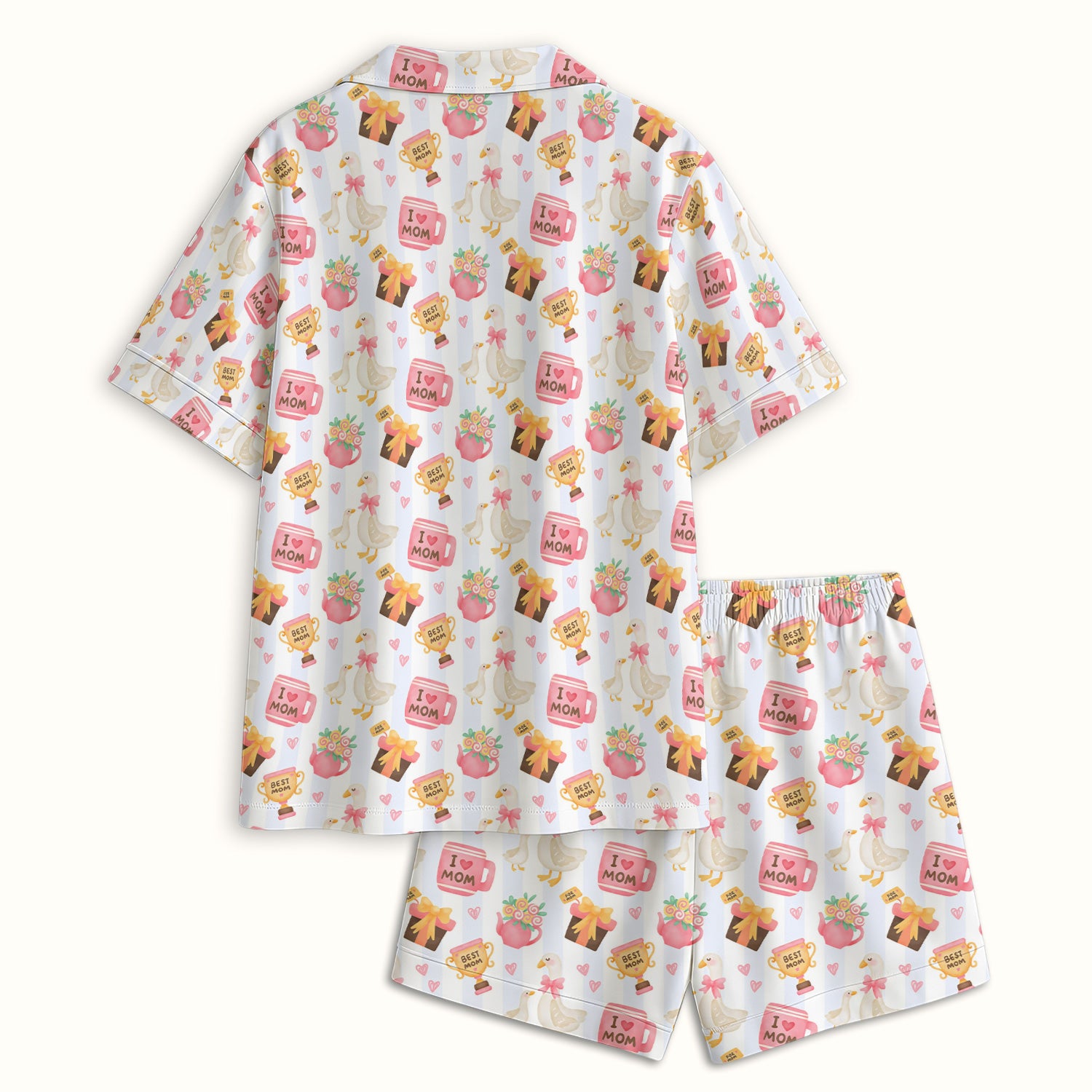 Sweet Nurse Mom Goose Gift Trophy Pattern Pajama Set, Soft Breathable Fabric Comfortable Sleepwear