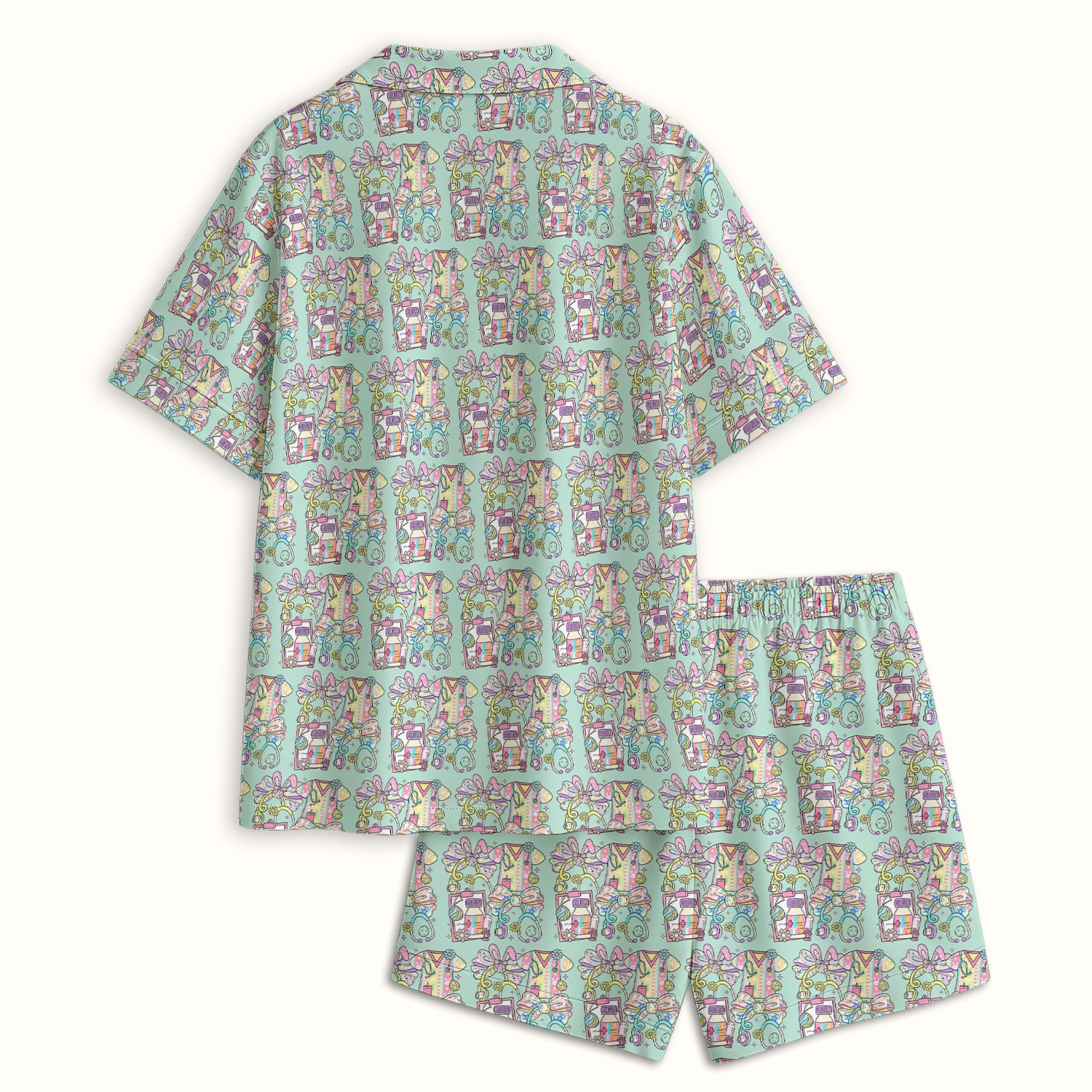 Colorful Nurse Scrub Supplies Pattern Pajama Set, Breathable Fabrics Uniform