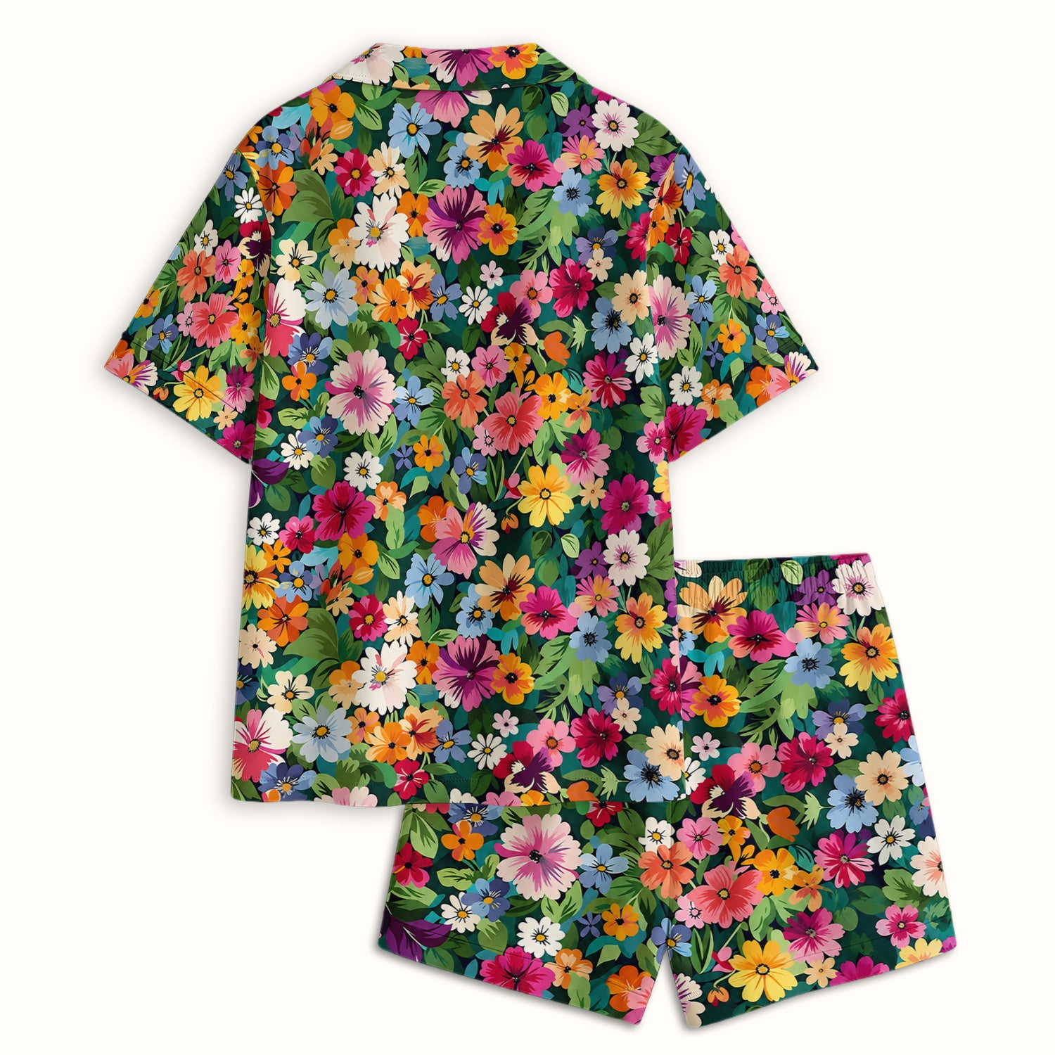 Colorful Wildflower Garden Pattern Pajama Set, Soft Breathable Fabric Comfortable Sleepwear