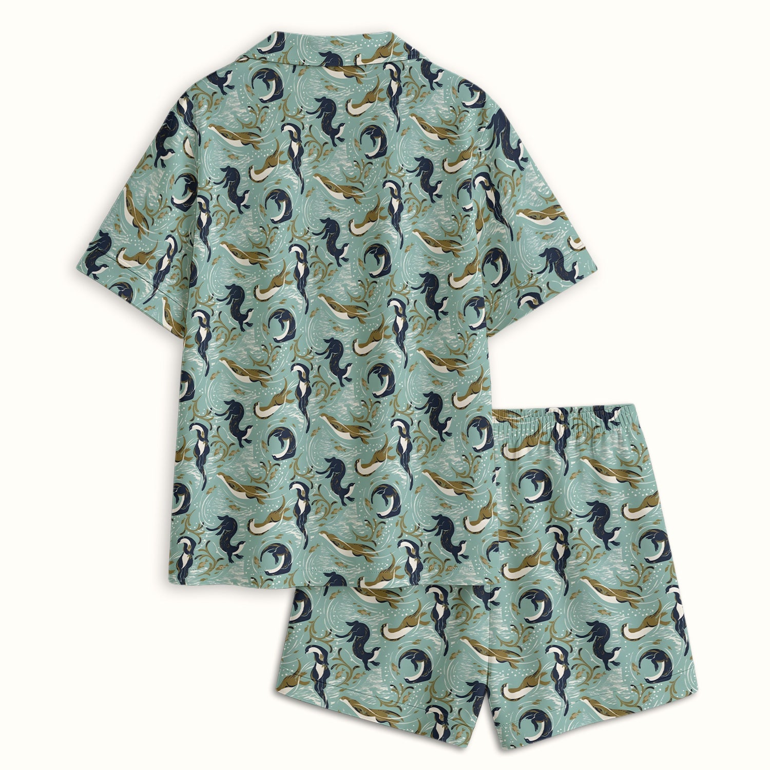 Sea Otter Ocean Wave Coastal Pattern Pajama Set, Breathable Fabrics Uniform