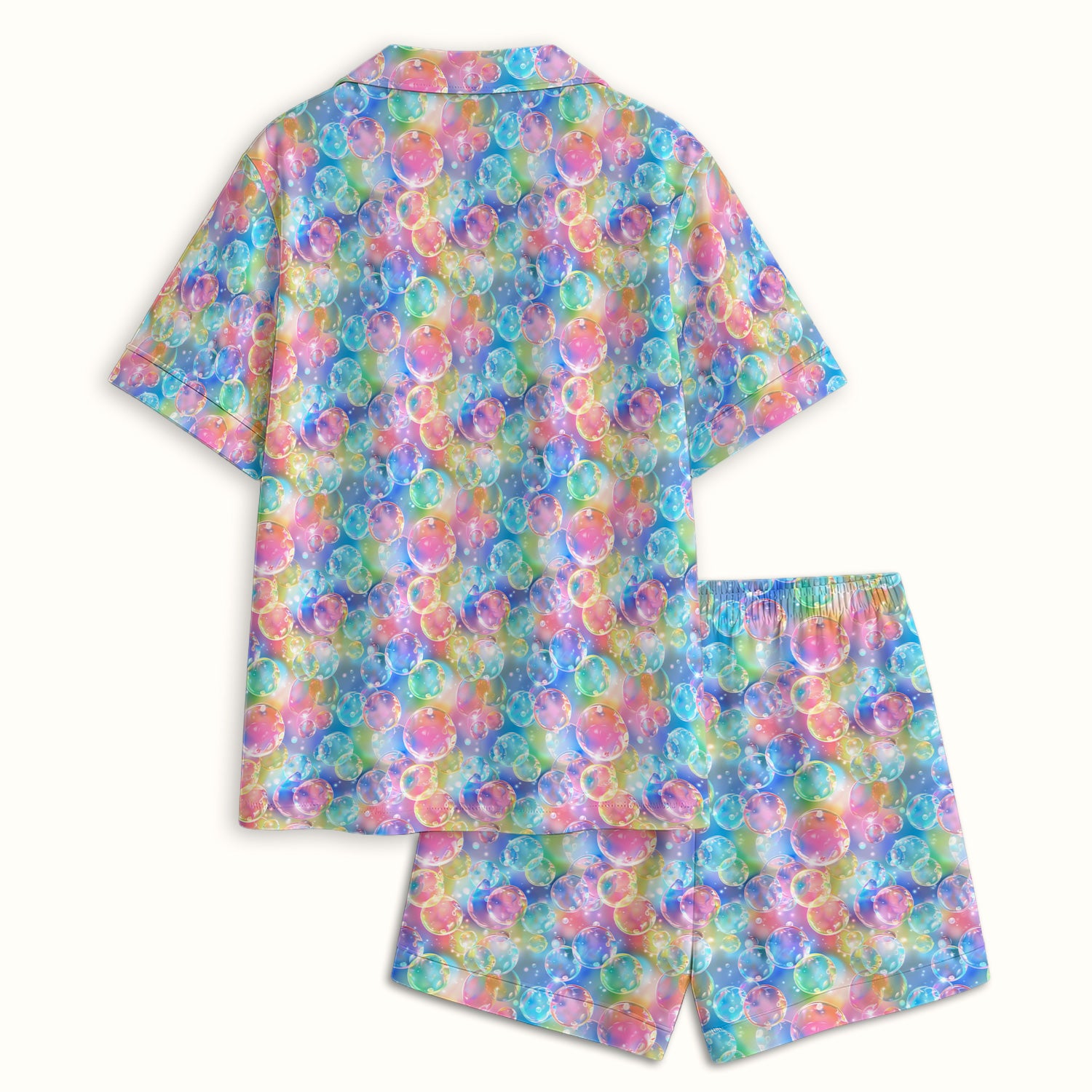 Colorful Floating Soap Bubble Pattern Pajama Set, Breathable Fabrics Uniform
