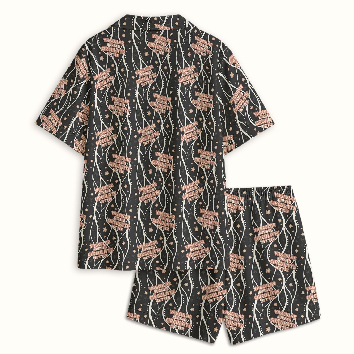 Inspirational Vascular Nurse Circulation Awareness Pattern Pajama Set, Soft Breathable Fabric Comfortable Sleepwear