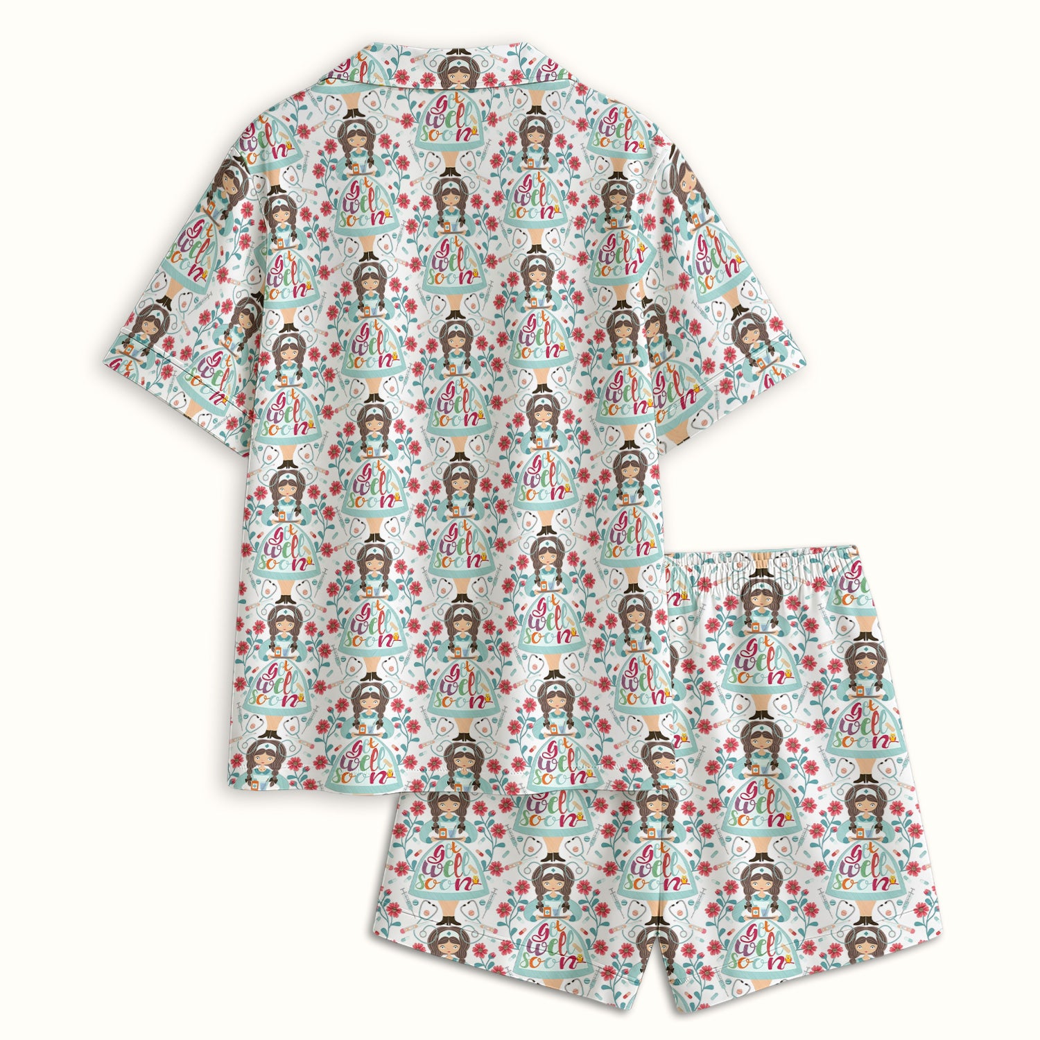 Get Well Soon Girl Floral Caring Pattern Pajama Set, Breathable Fabrics Uniform