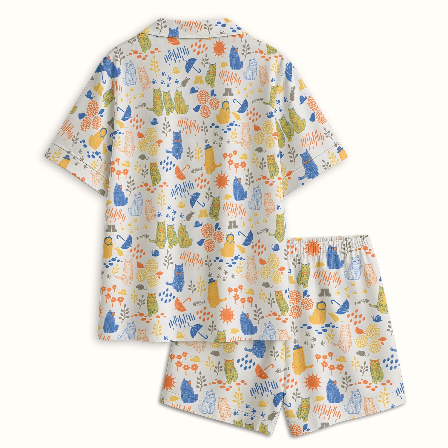 Cozy Rainy Day Cat Lover Nature Nurse Pattern Pajama Set, Soft Breathable Fabric Comfortable Sleepwear