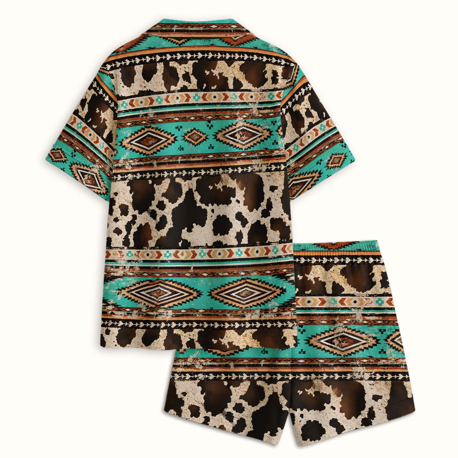 Western Highland Cow Sunflowers Print Pajama Set, Soft Breathable Fabric Comfortable Sleepwear