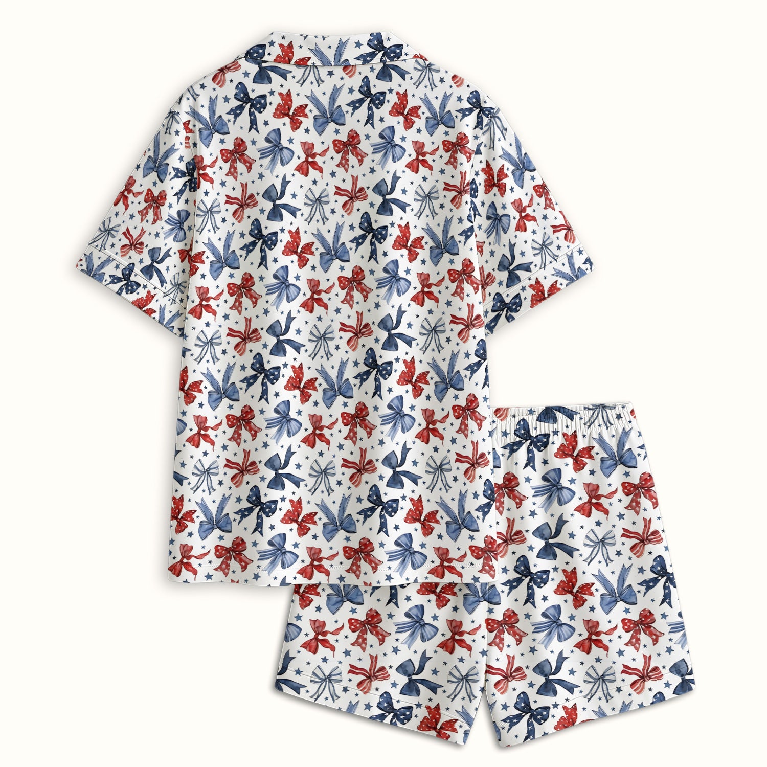 Patriotic Red Blue Ribbon Pattern Pajama Set, Soft Breathable Fabric Comfortable Sleepwear