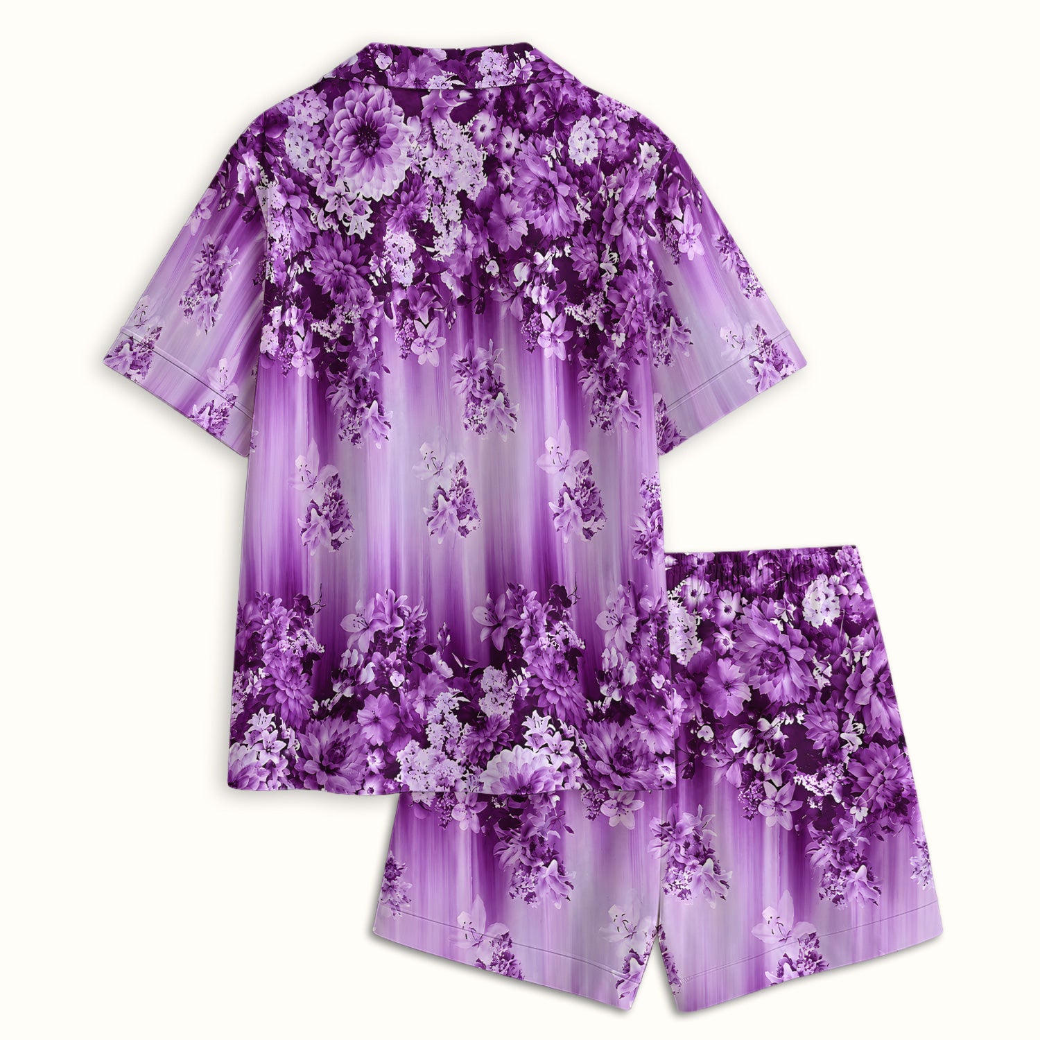 Purple Blossom Garden Pattern Pajama Set, Soft Breathable Fabric Comfortable Sleepwear