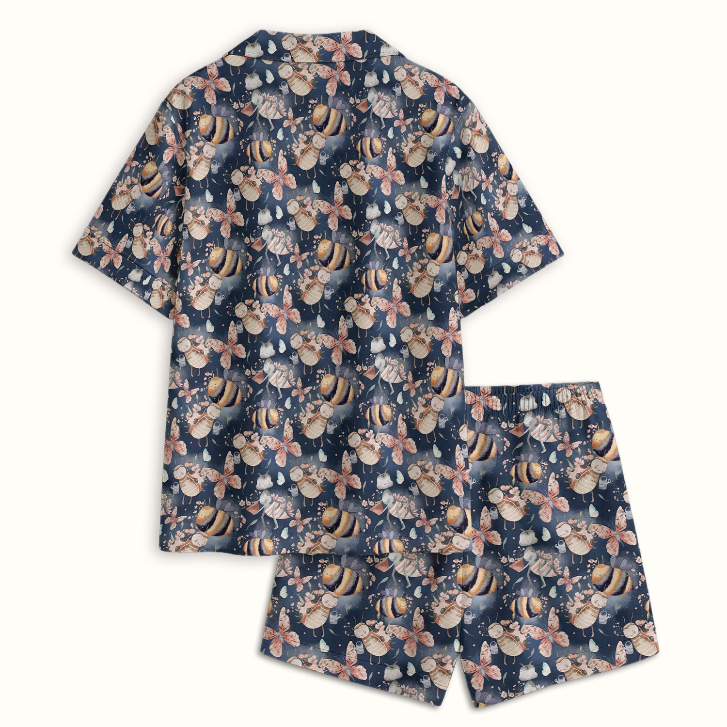 Cute Whimsical Bee Fairy Garden Pattern Pajama Set, Soft Breathable Fabric Comfortable Sleepwear