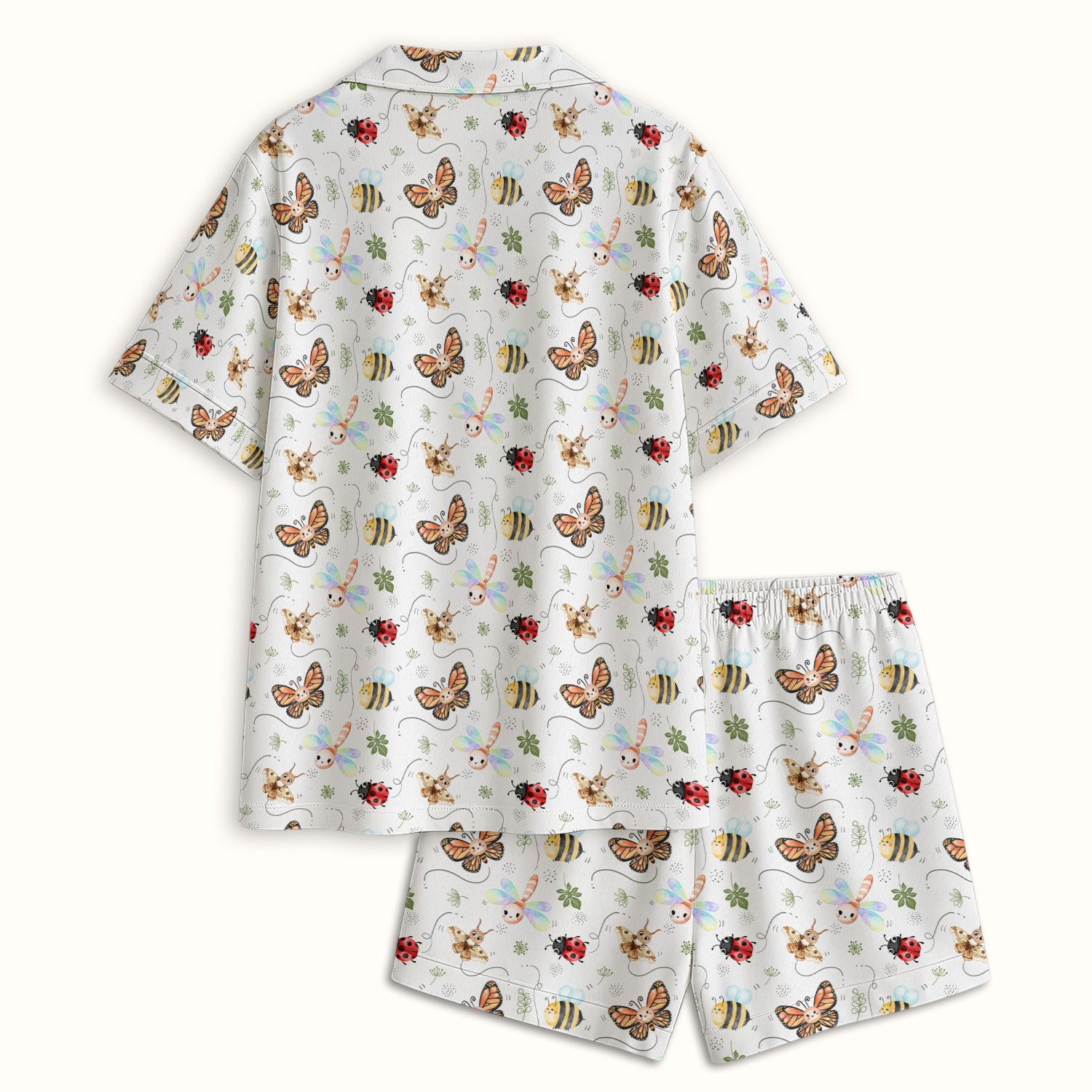 Colorful Garden Insect Pattern Pajama Set, Breathable Fabrics Uniform