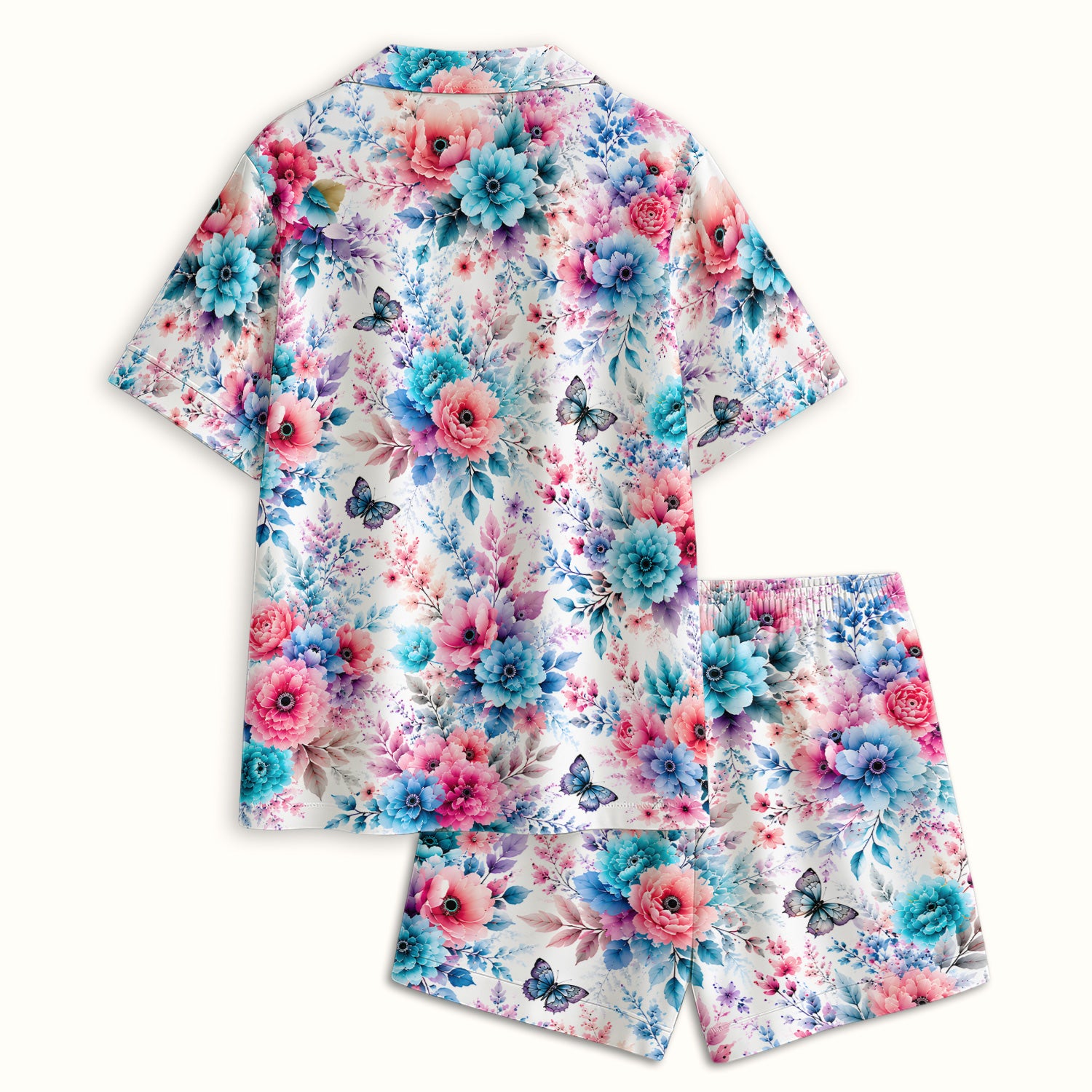 Inspirational Faith Floral Butterfly Pattern Pajama Set, Soft Breathable Fabric Comfortable Sleepwear