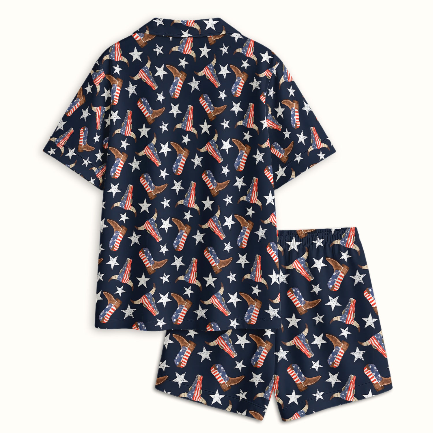 Western Boots Stars Pattern Pajama Set, Soft Breathable Fabric Comfortable Sleepwear