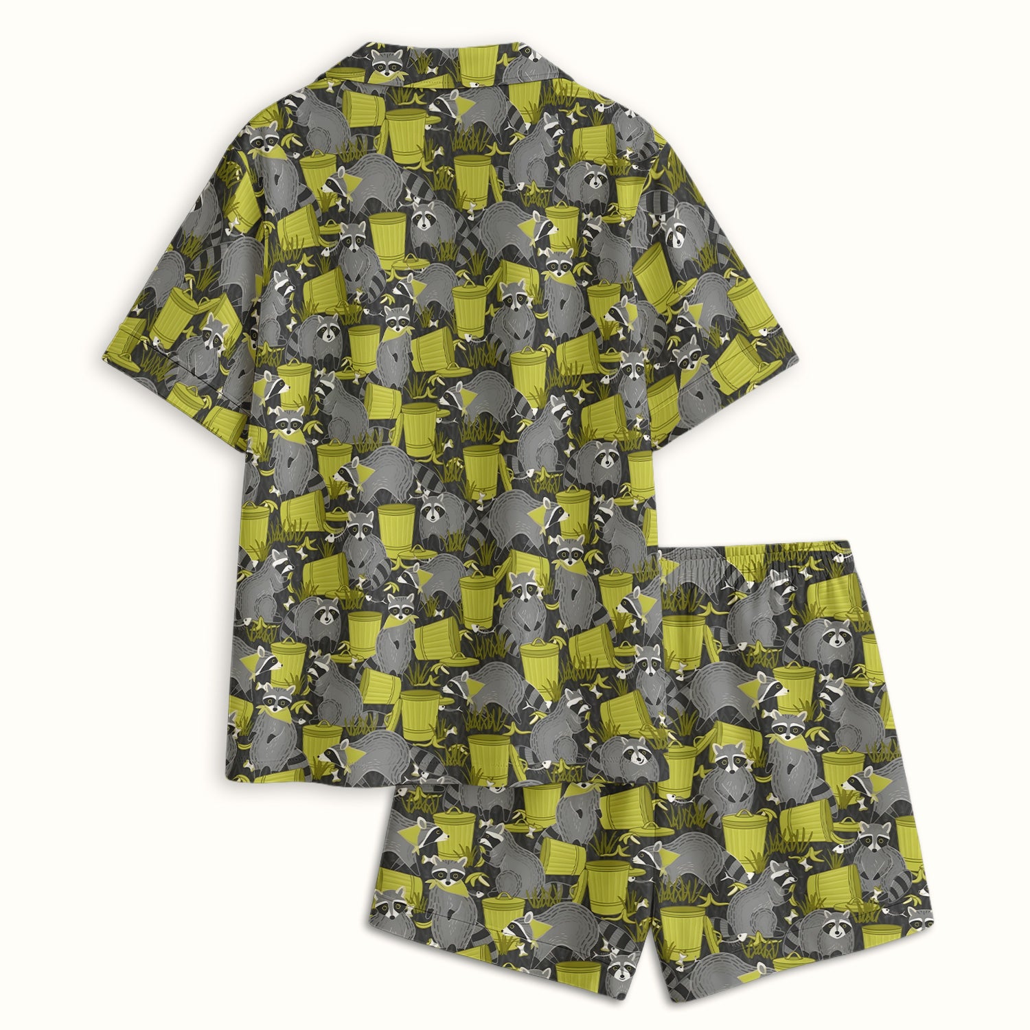 Cute Raccoon Trash Panda Pattern Pajama Set, Breathable Fabrics Uniform