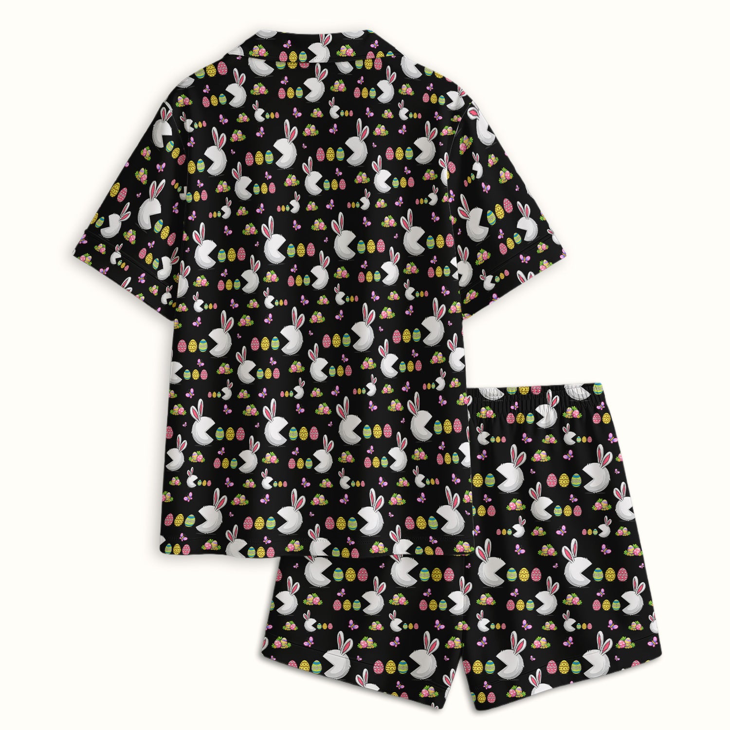 Easter Bunny and Colorful Eggs Print  Pajama Set, Breathable Fabrics Uniform