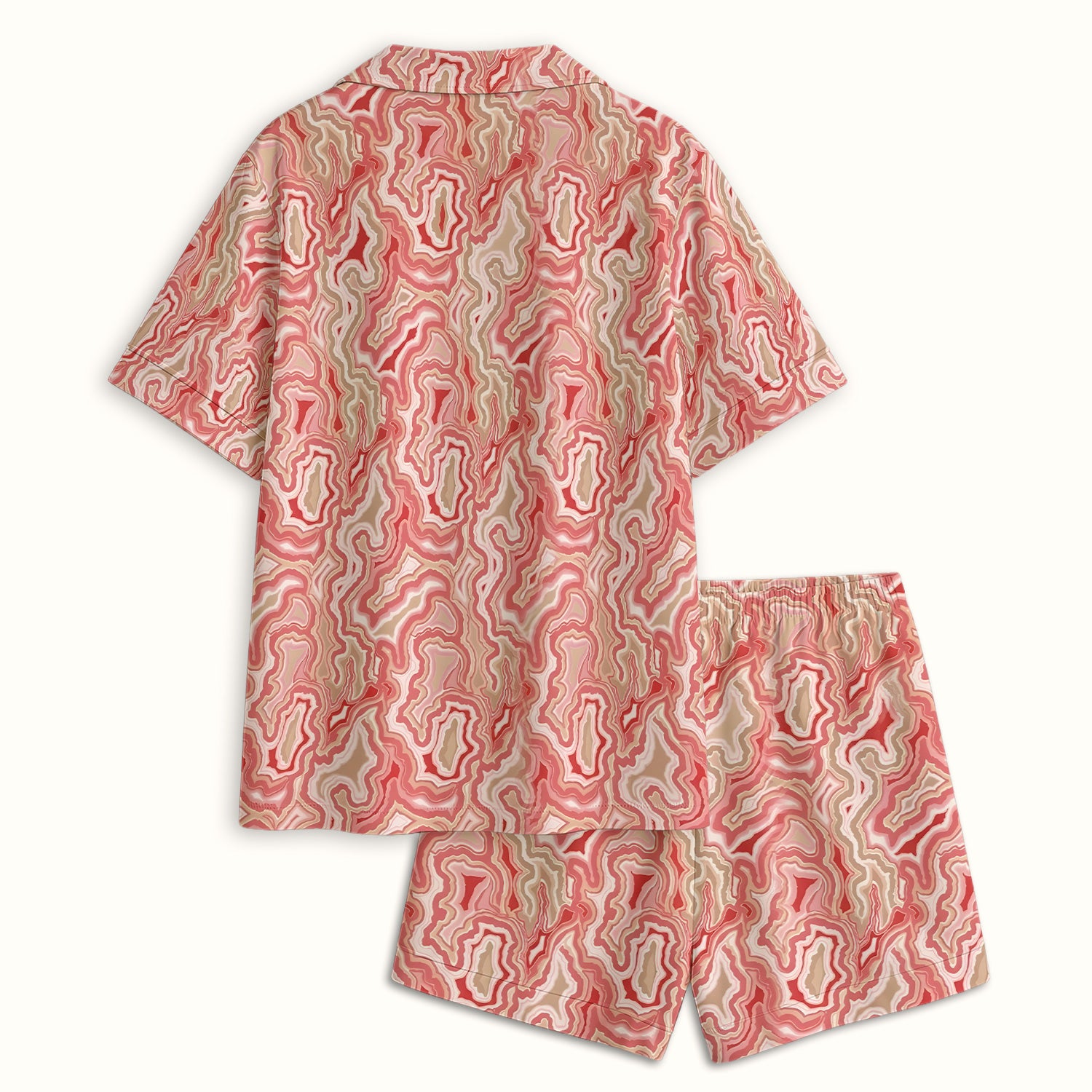 Pink Marble Swirl Abstract Pattern Pajama Set, Soft Breathable Fabric Comfortable Sleepwear