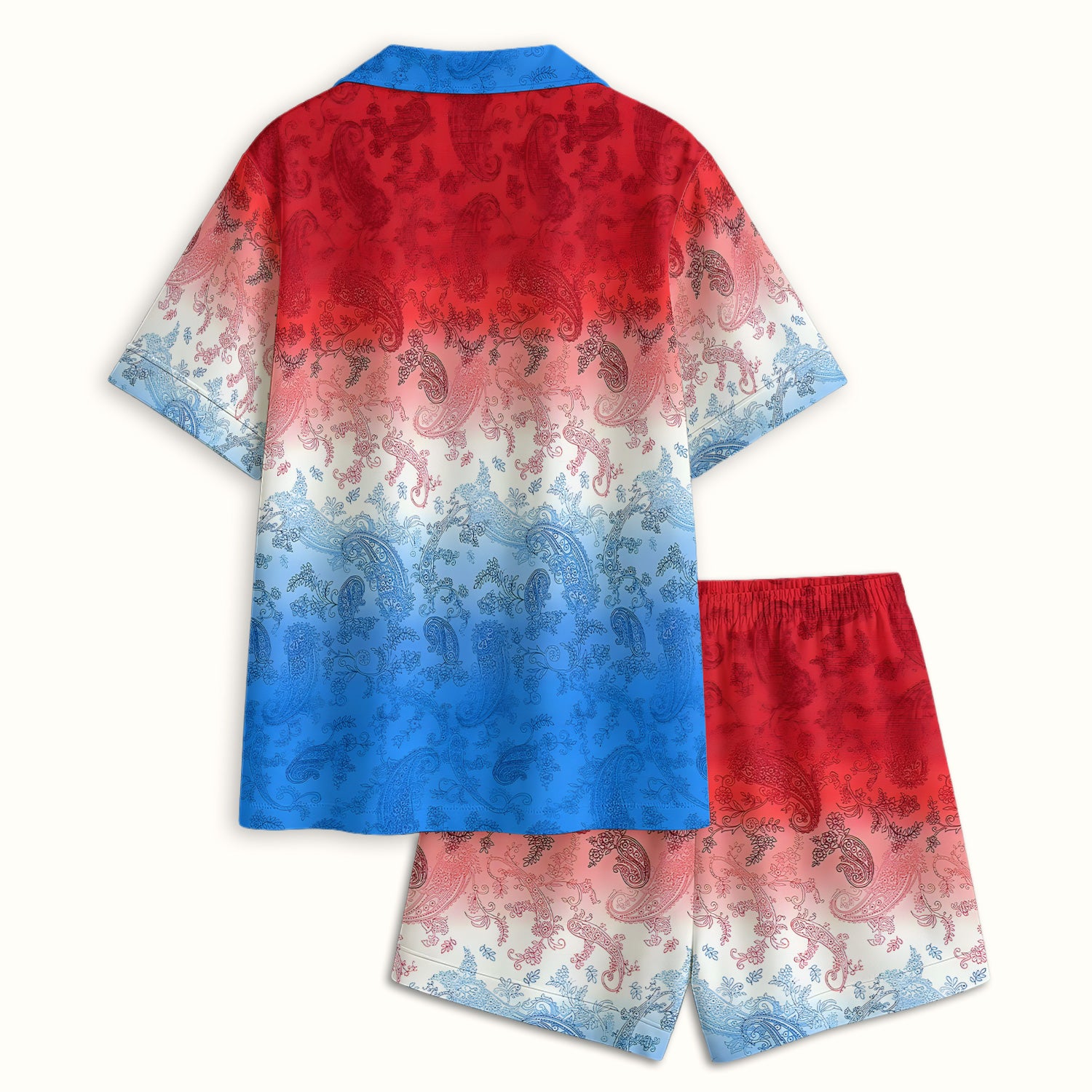 Red Blue Paisley Ombre Pattern Pajama Set, Soft Breathable Fabric Comfortable Sleepwear
