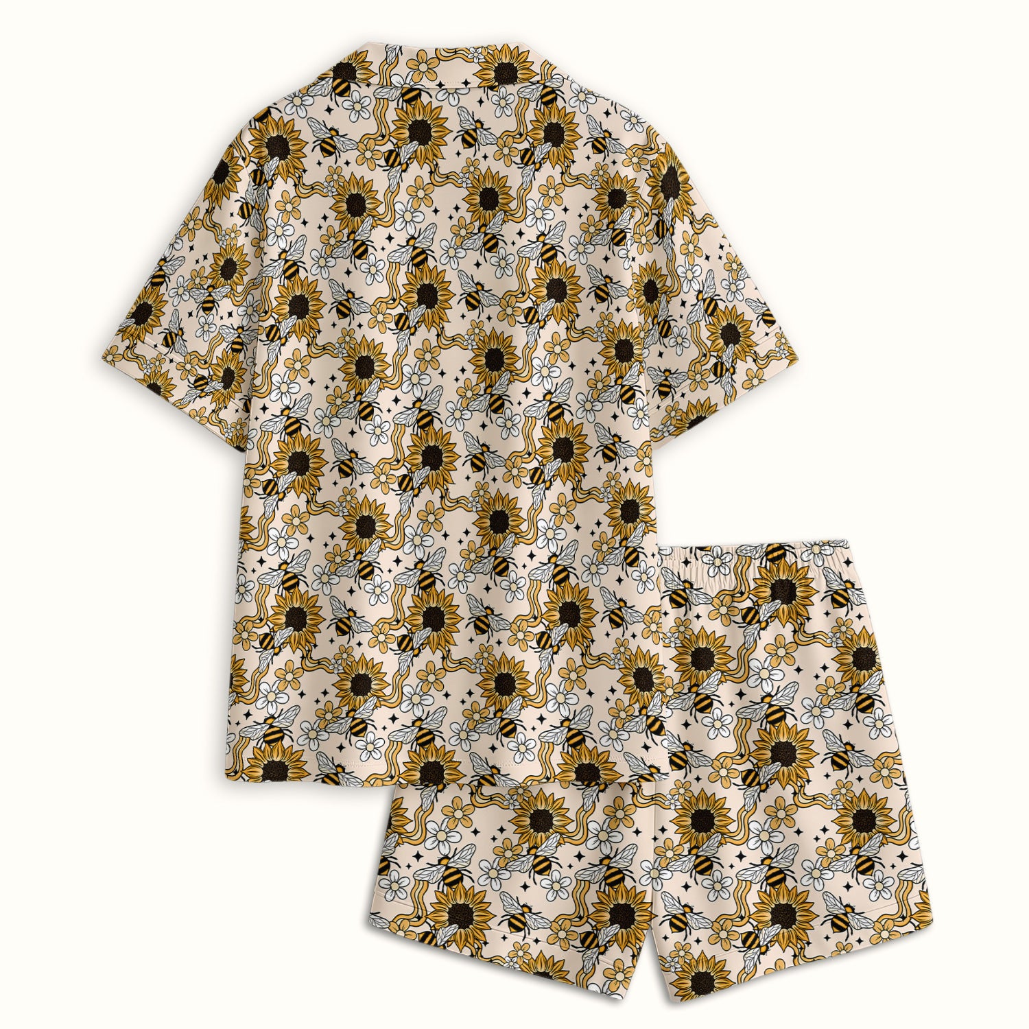 Sunflower And Honey Bee Floral Pajama Set, Breathable Fabrics Uniform