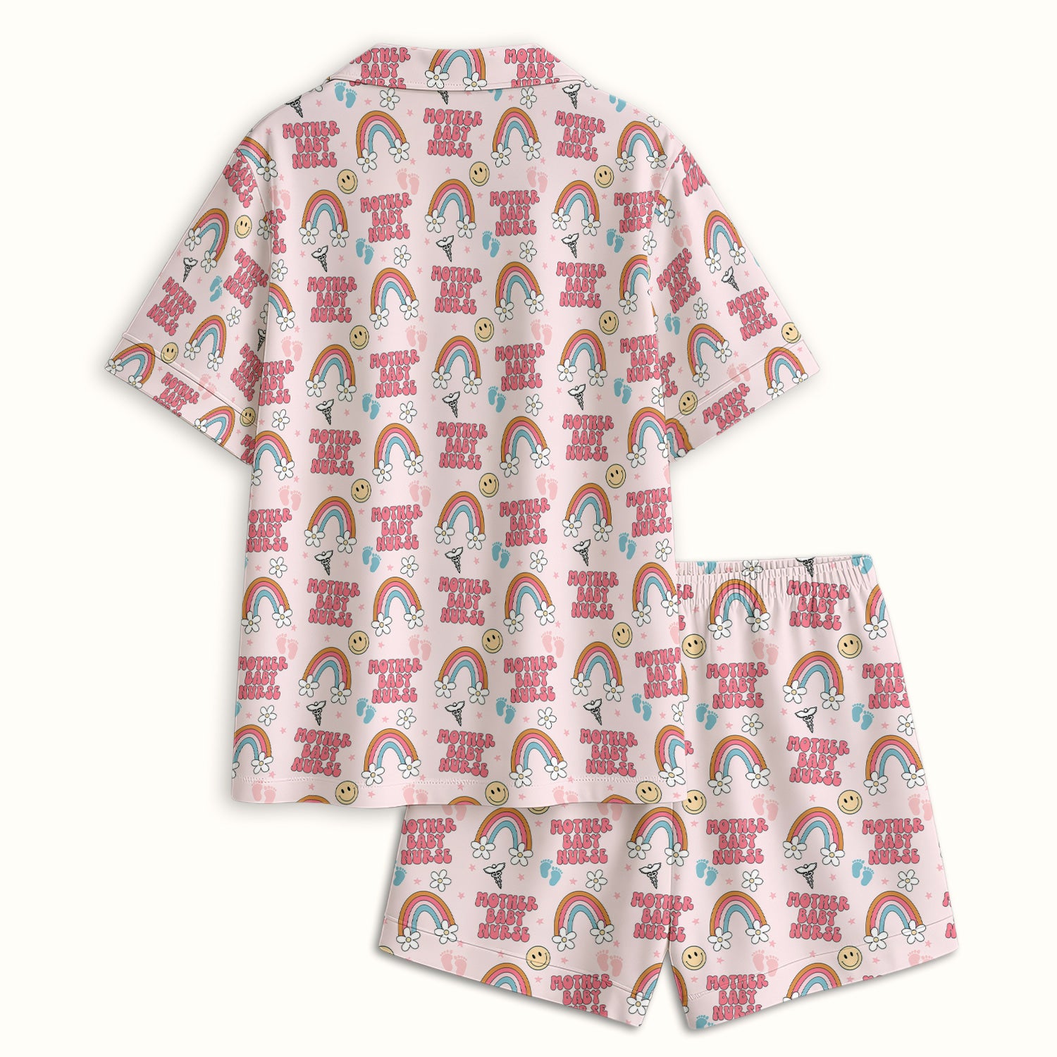 Sweet Mother Baby Nurse Rainbow Pattern Pajama Set, Soft Breathable Fabric Comfortable Sleepwear