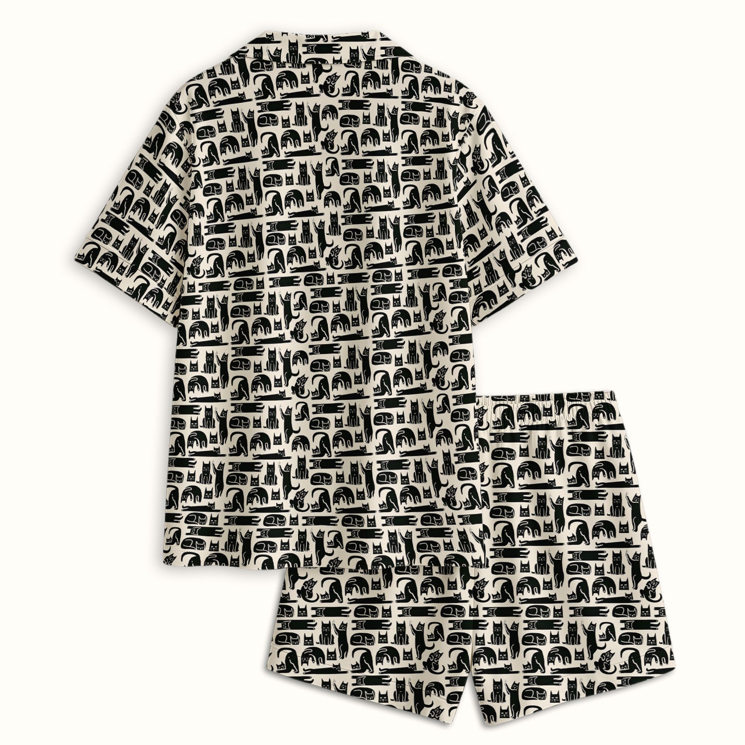Cute Funny Cat Poses Print Pajama Set, Breathable Fabrics Uniform